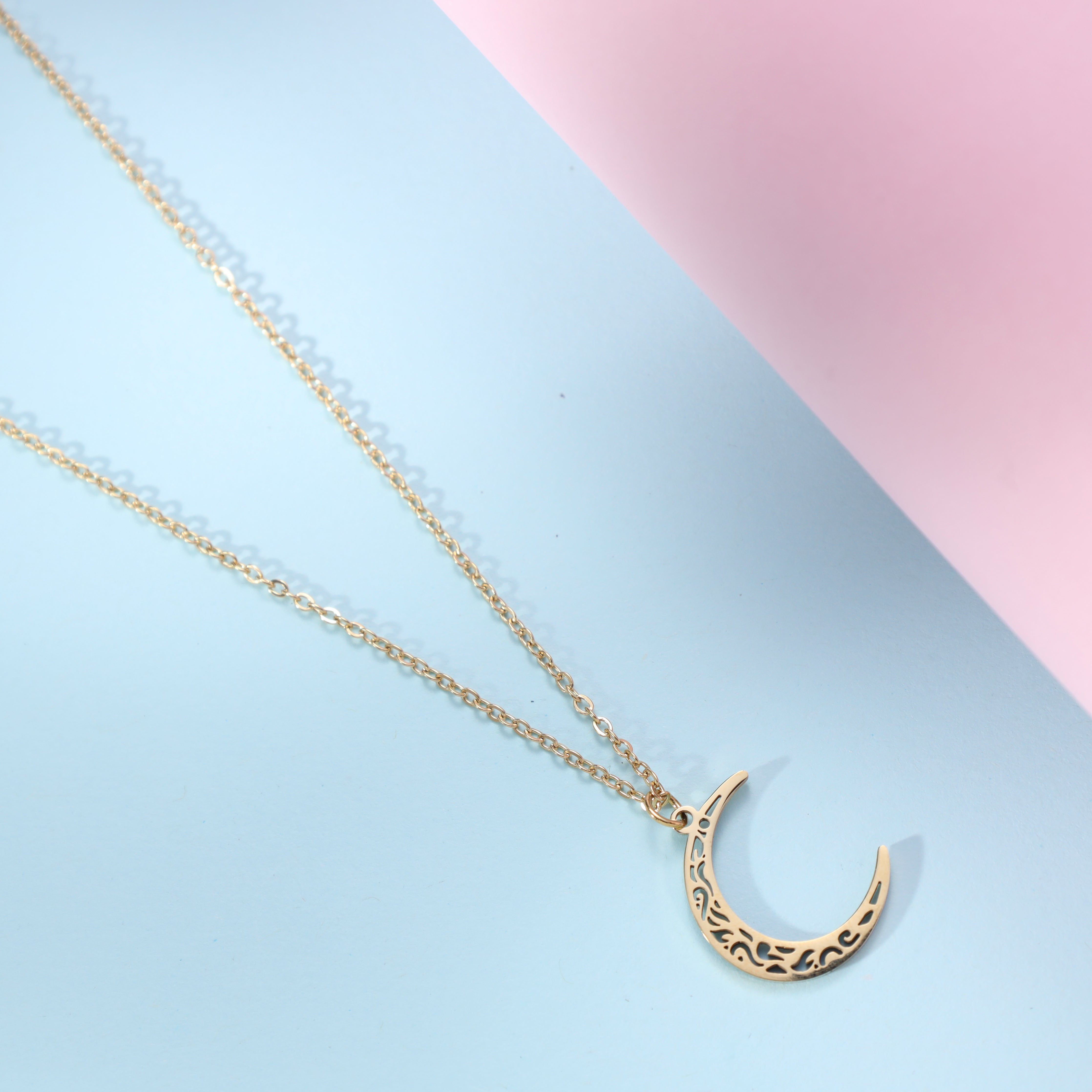 Damen Ankerkette mit Moon 1mm aus Edelstahl 18K Vergoldet - Taipan Schmuck