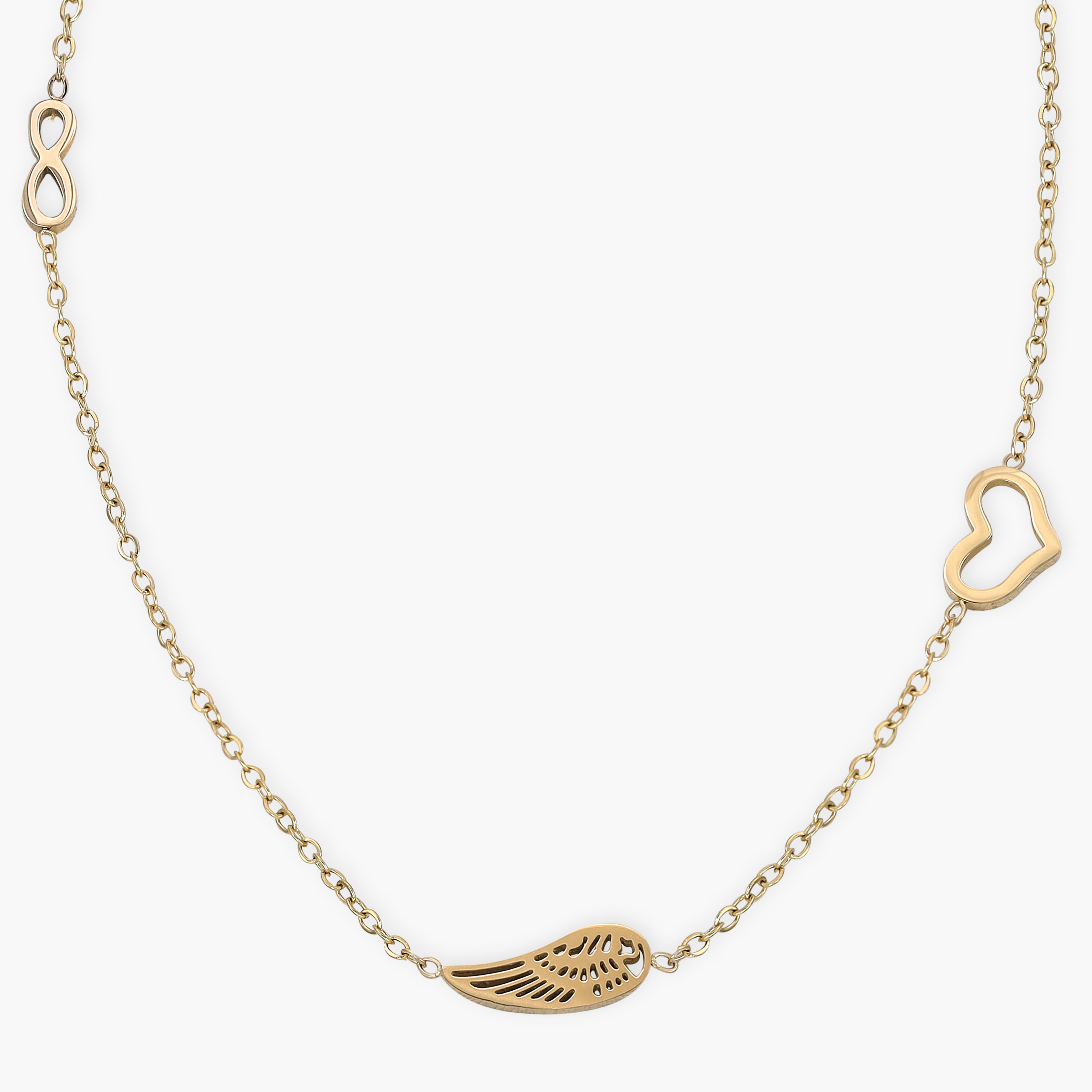 Damen Ankerkette mit hertz Flügel 1mm aus Edelstahl 18K Vergoldet - Taipan Schmuck