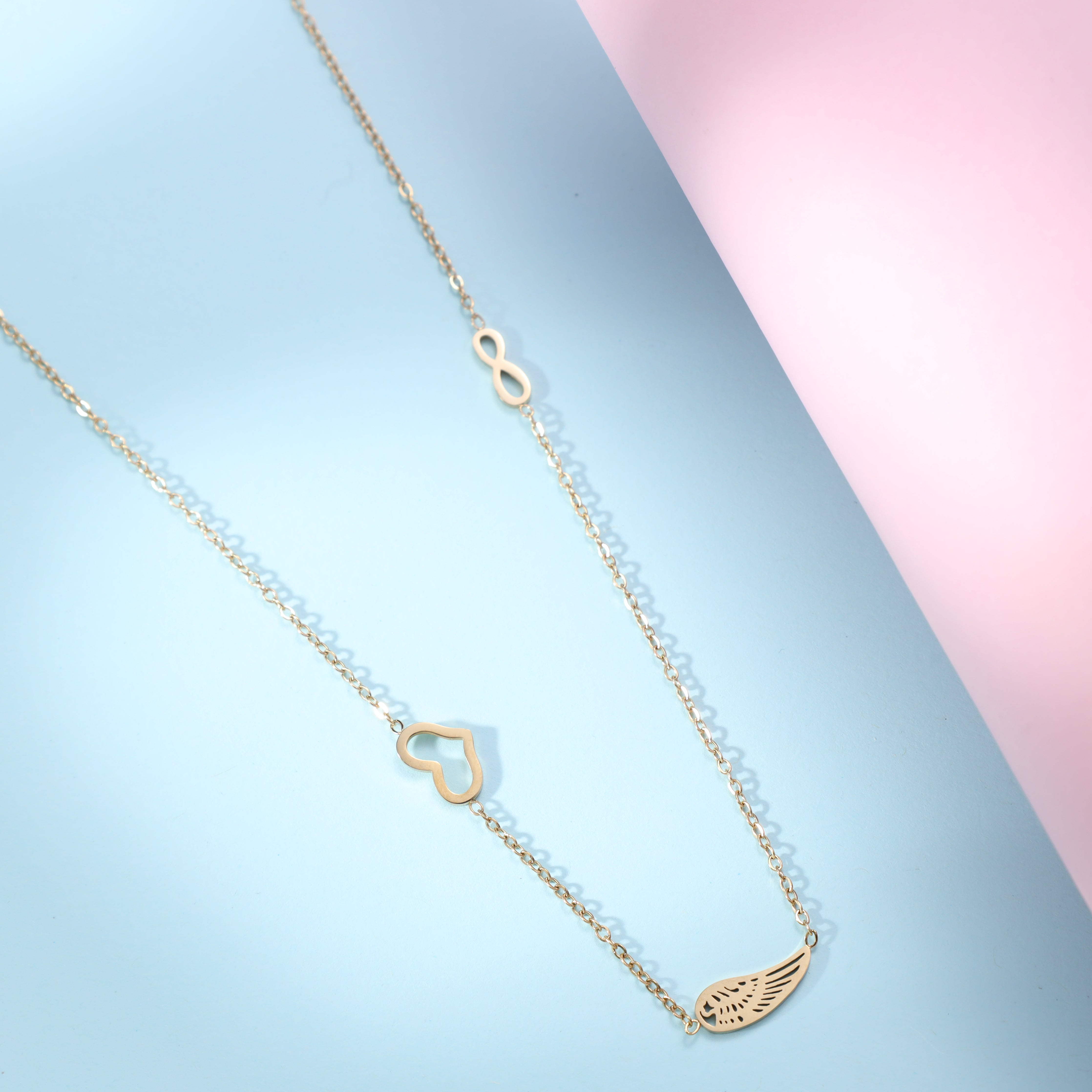 Damen Ankerkette mit hertz Flügel 1mm aus Edelstahl 18K Vergoldet - Taipan Schmuck