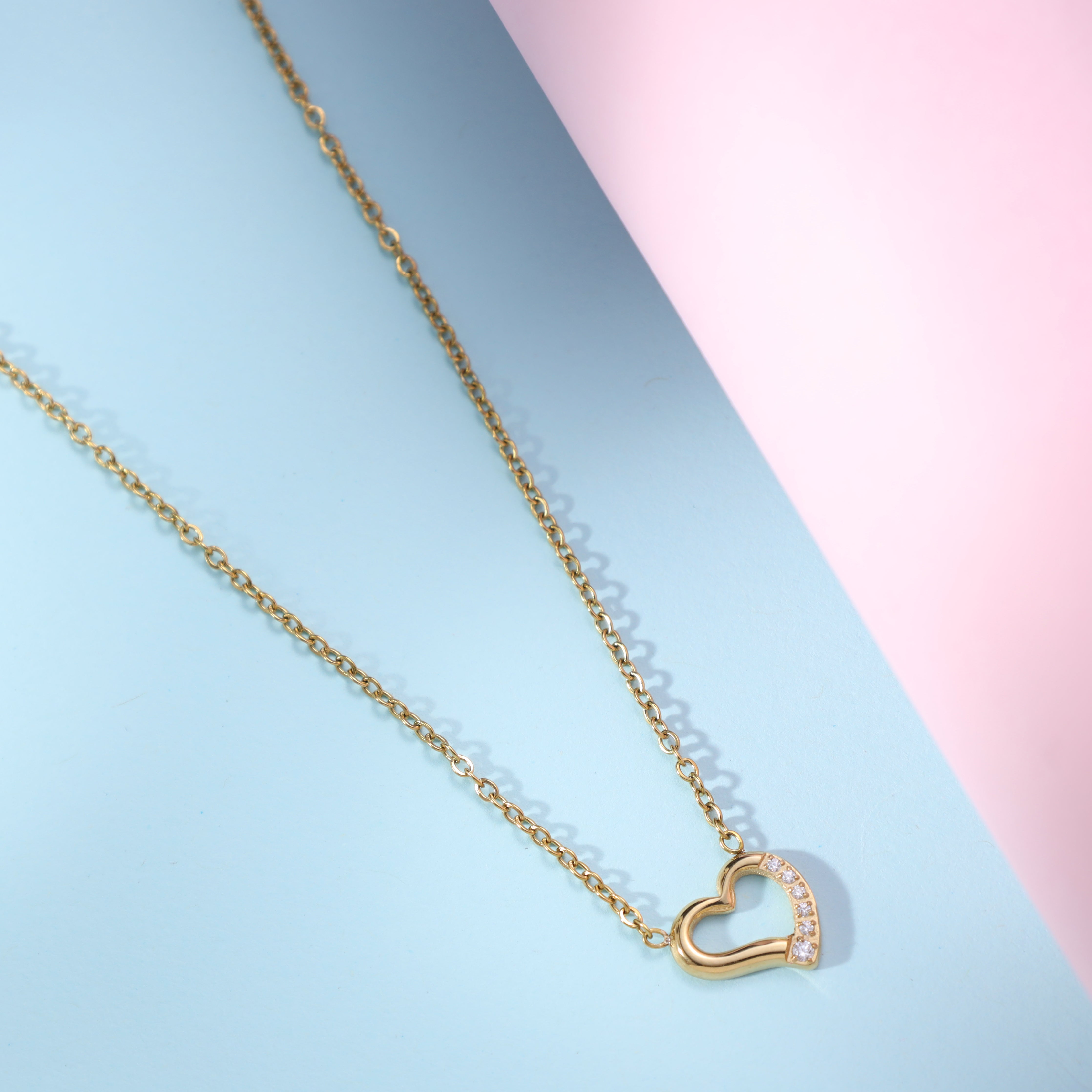 Damen Ankerkette mit hertz 1mm aus Edelstahl 18K Vergoldet - Taipan Schmuck