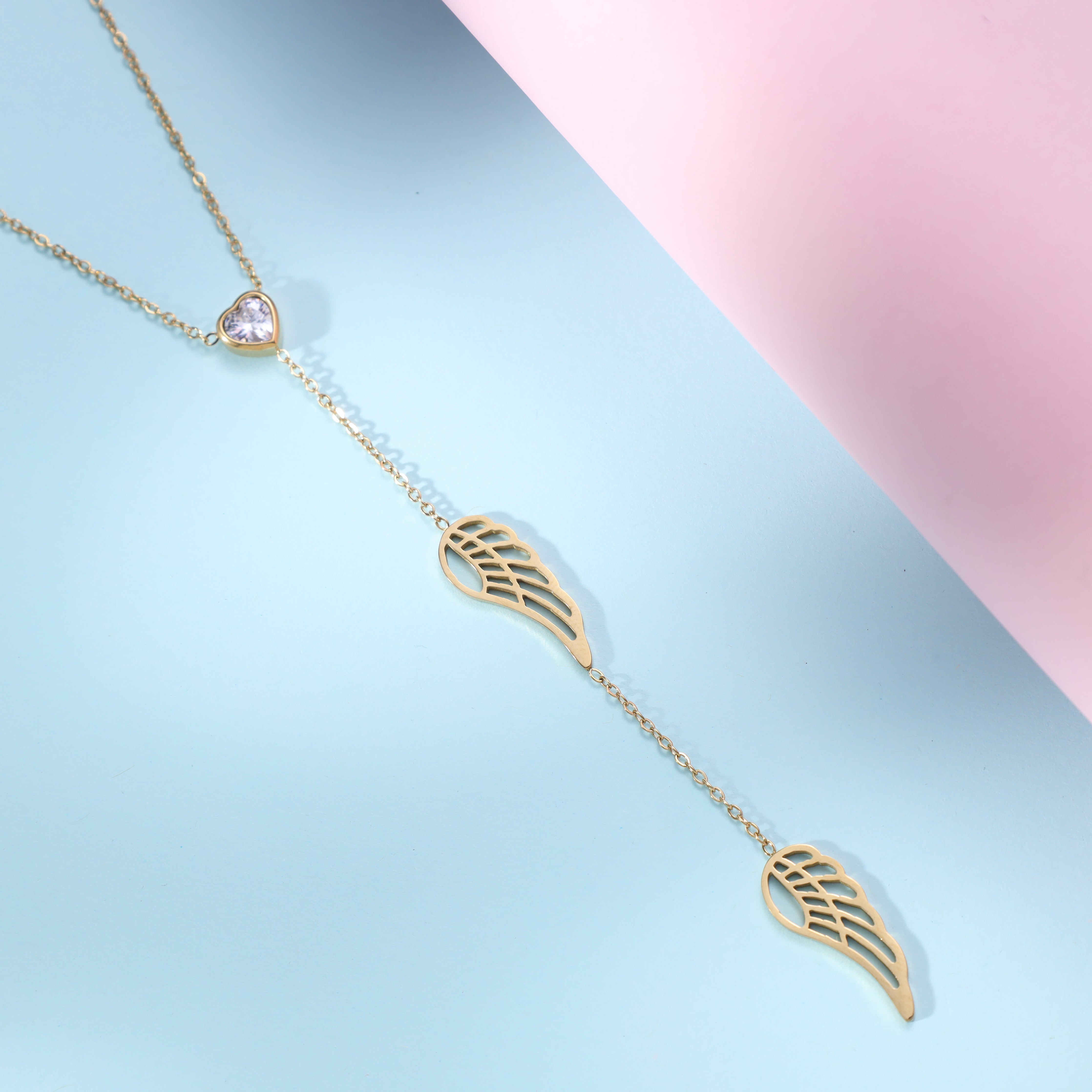 Damen Ankerkette mit hertz Flügel 1mm aus Edelstahl 18K Vergoldet - Taipan Schmuck