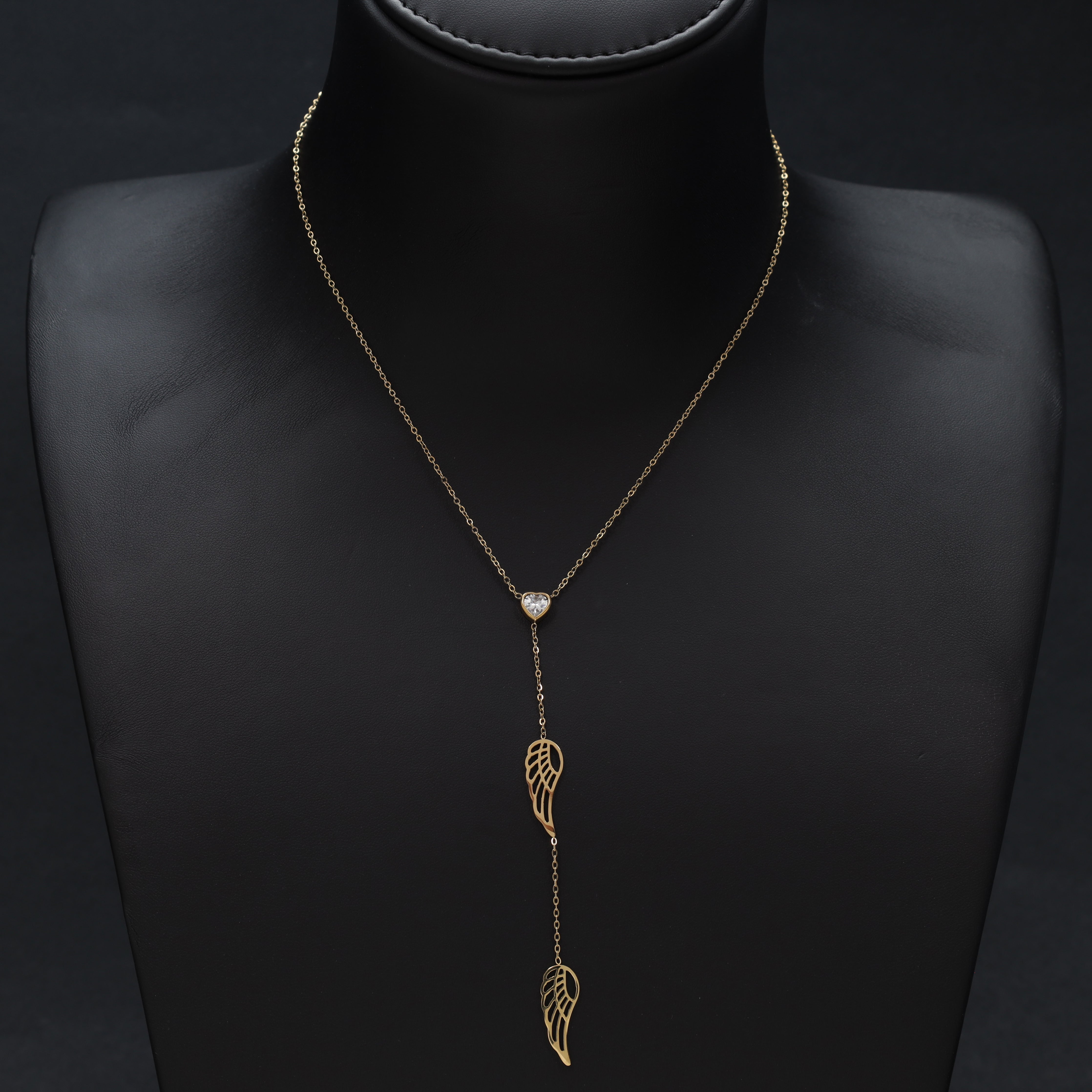 Damen Ankerkette mit hertz Flügel 1mm aus Edelstahl 18K Vergoldet - Taipan Schmuck