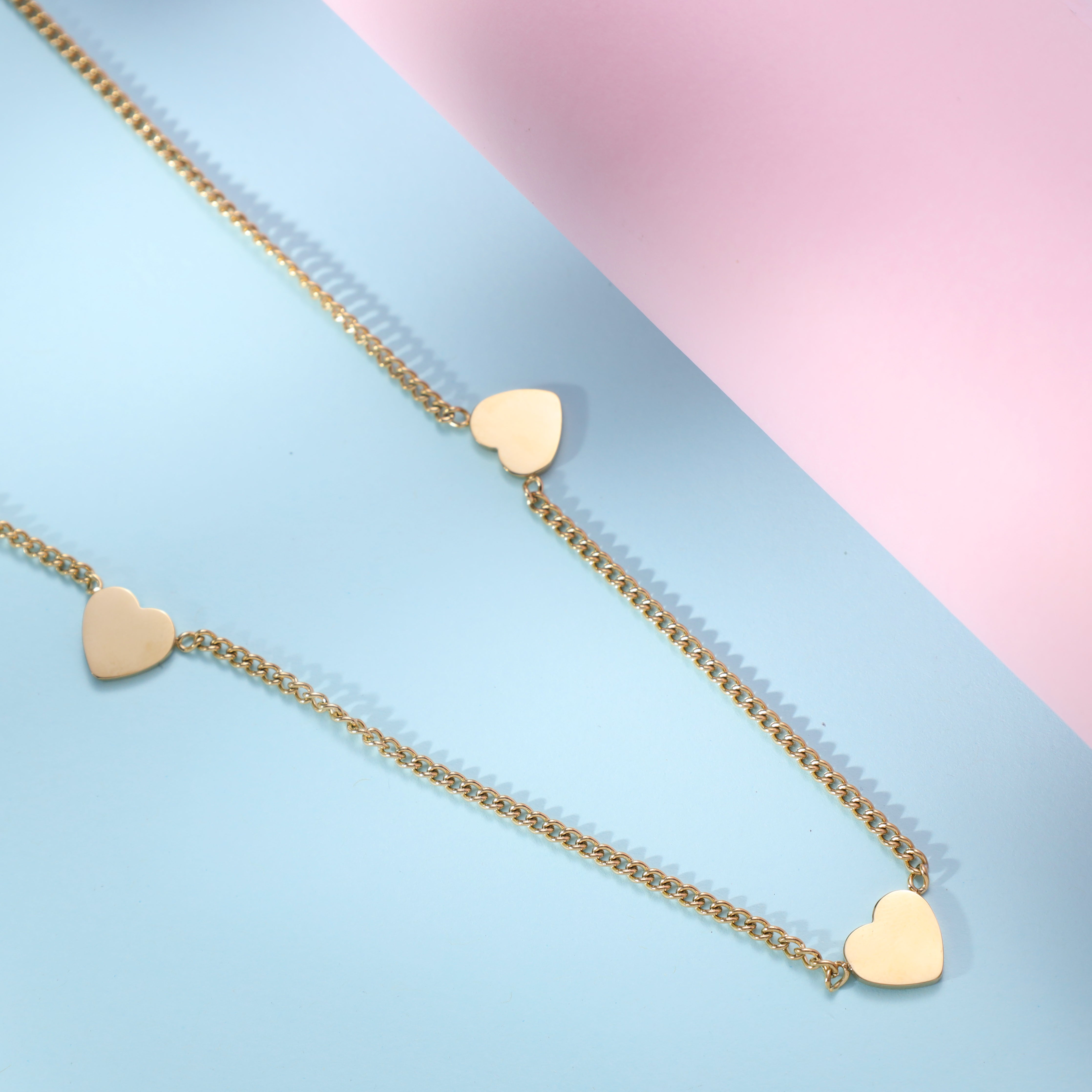 Damen Panzerkette mit hertz 2mm aus Edelstahl 18K Vergoldet - Taipan Schmuck