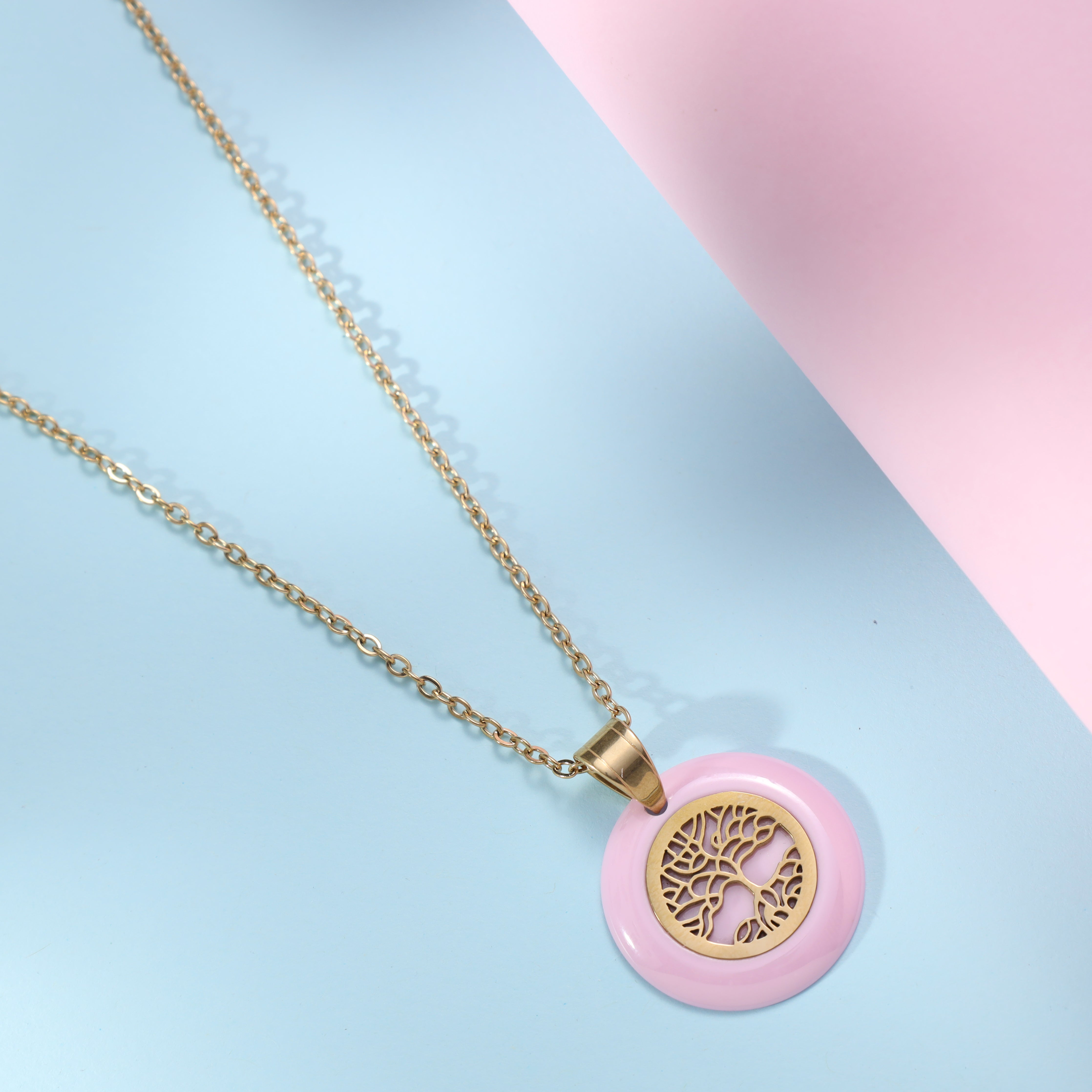 Damen Ankerkette mit Baum des Lebens 2mm aus Edelstahl 18K Vergoldet - Taipan Schmuck