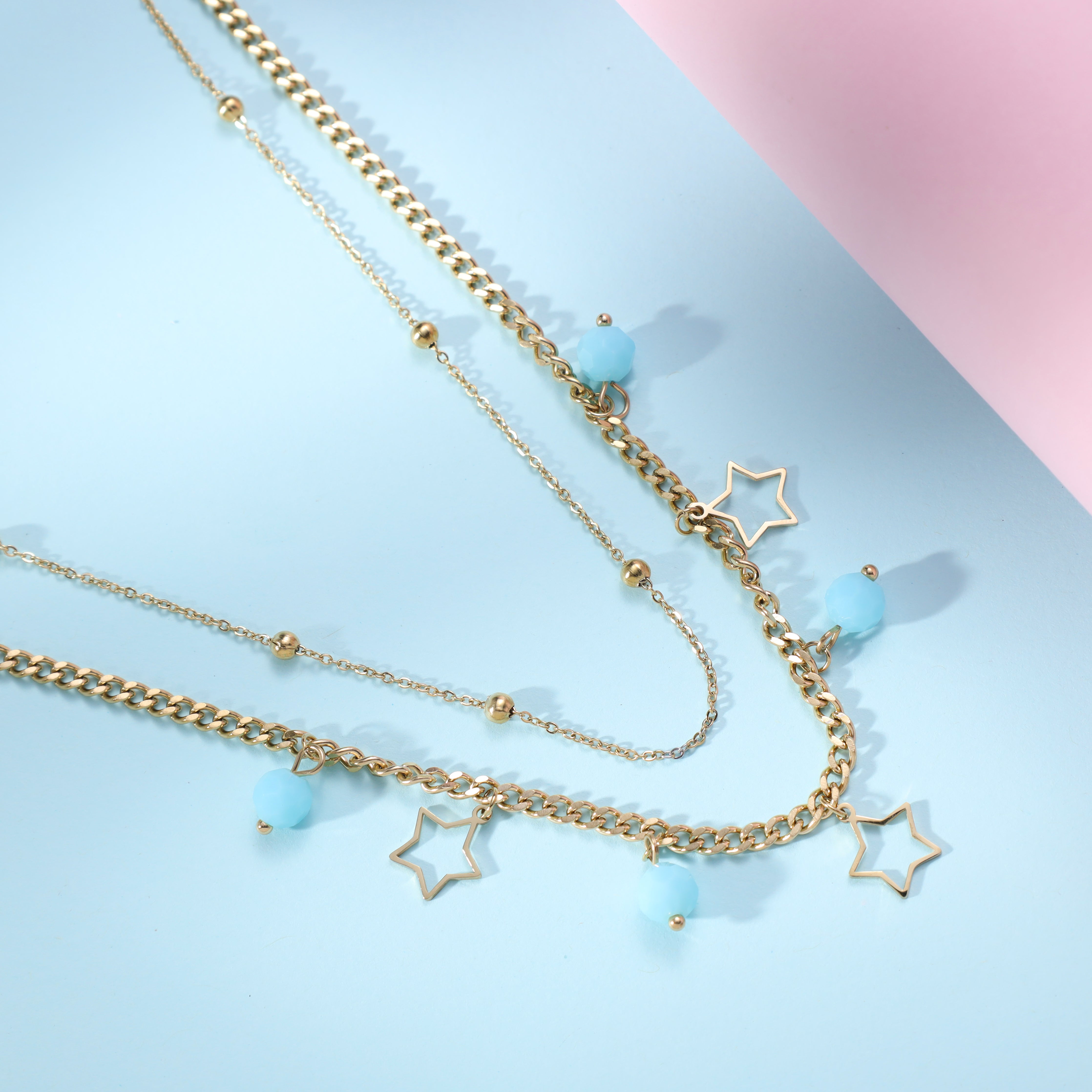 Layering Damen Panzerkette mit stern aus Edelstahl 18K Vergoldet - Taipan Schmuck