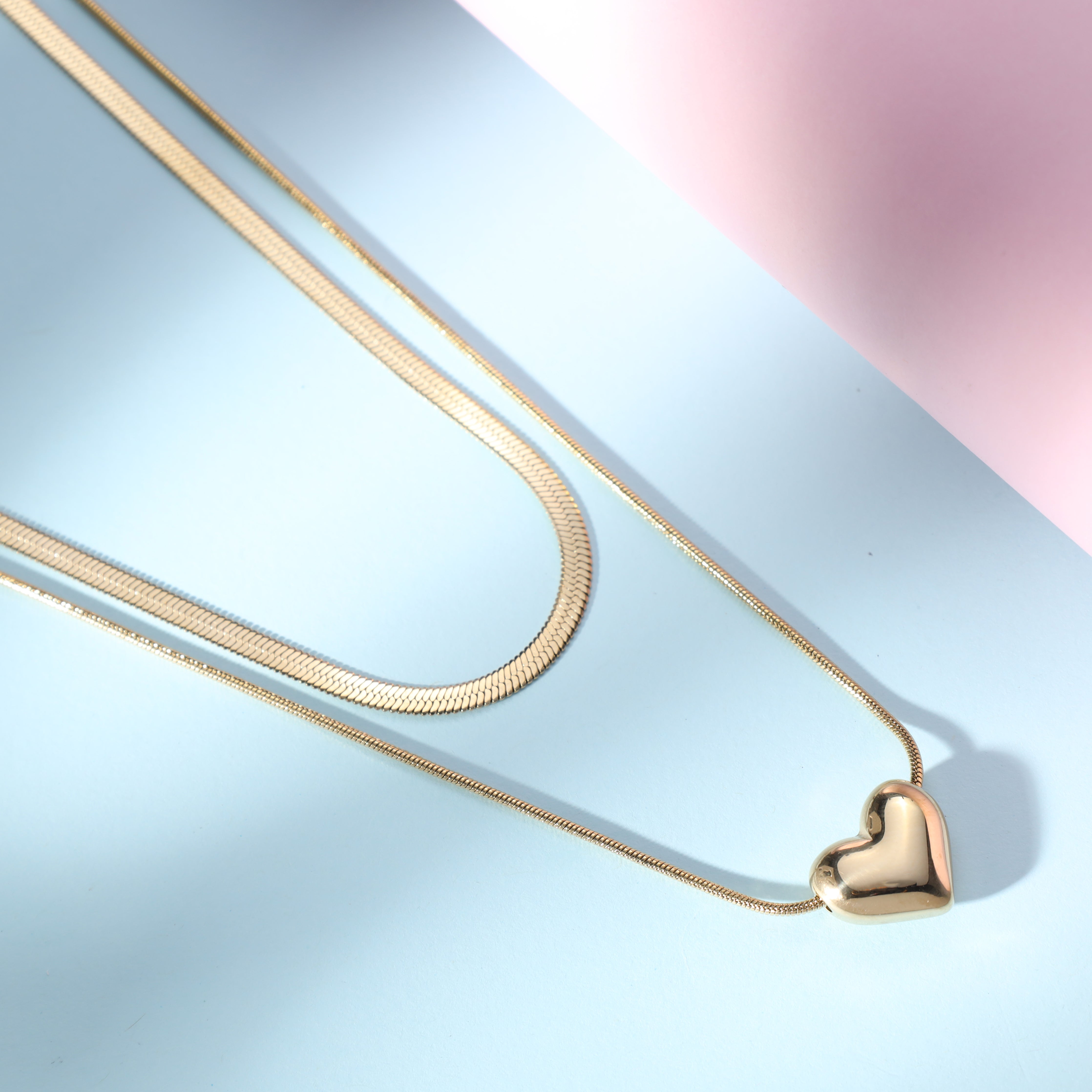 Damen snake chain mit hertz 3mm aus Edelstahl 18K Vergoldet - Taipan Schmuck