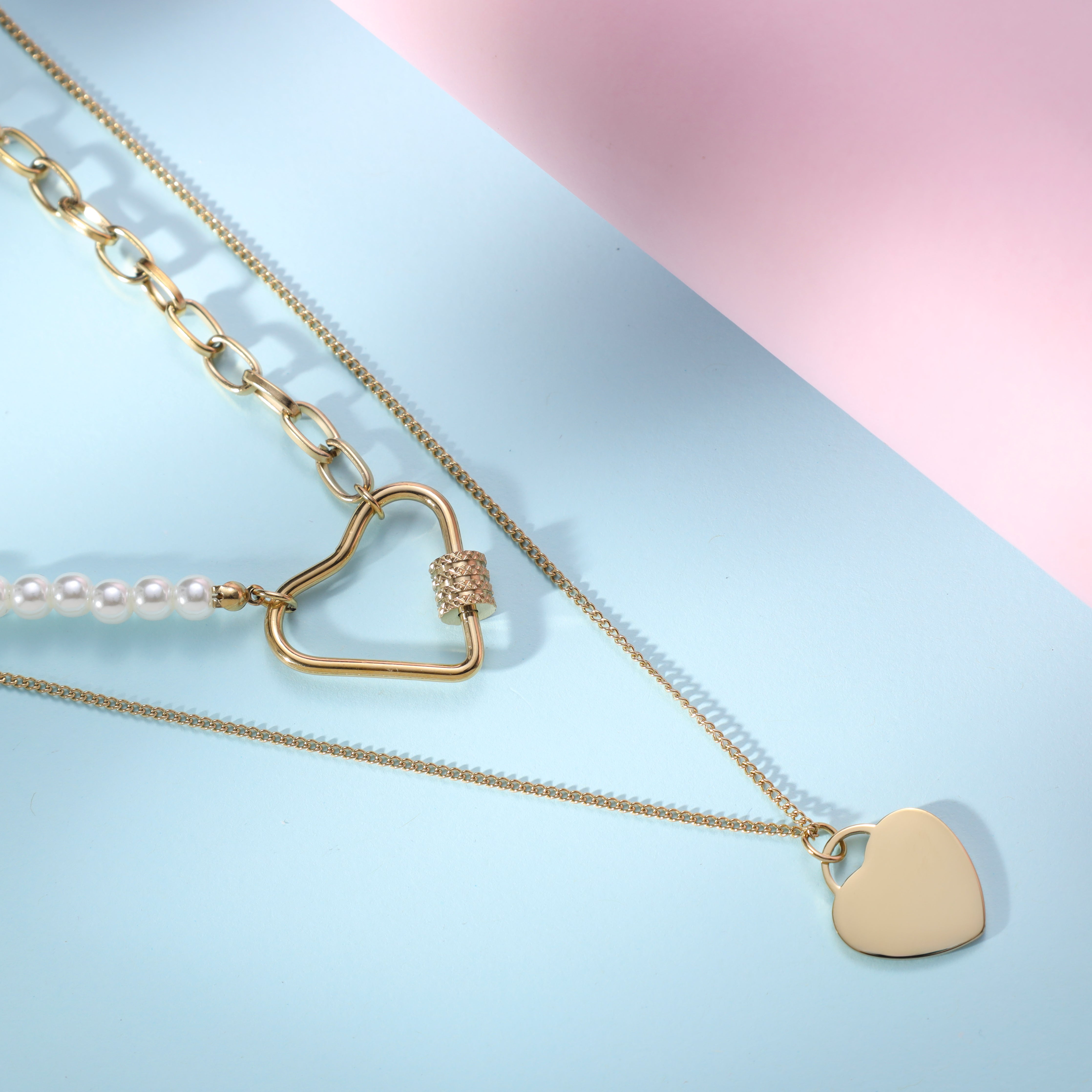 Layering Damenkette mit hertz aus Edelstahl 18K Vergoldet - Taipan Schmuck