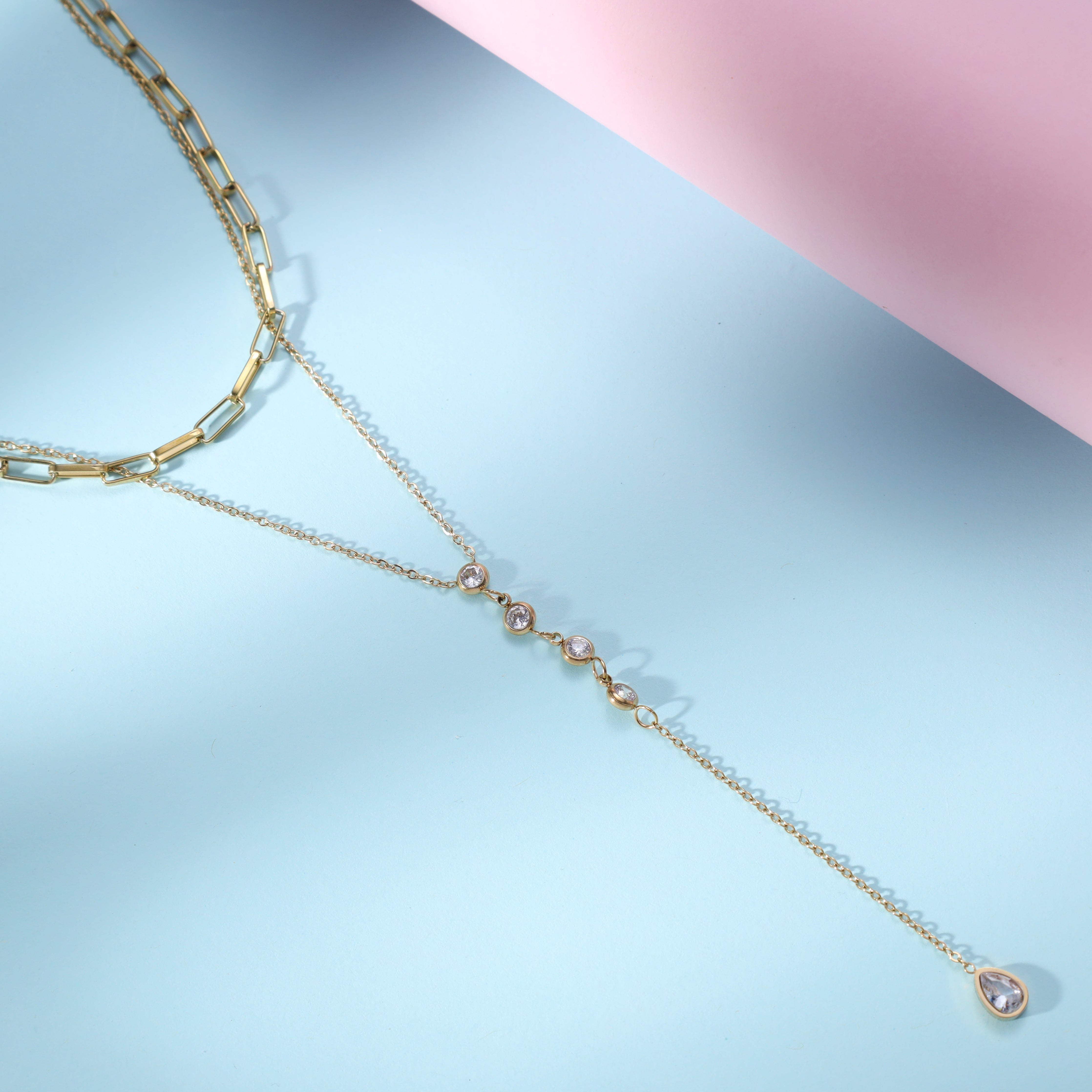 Layering Damenkette mit drops aus Edelstahl 18K Vergoldet - Taipan Schmuck