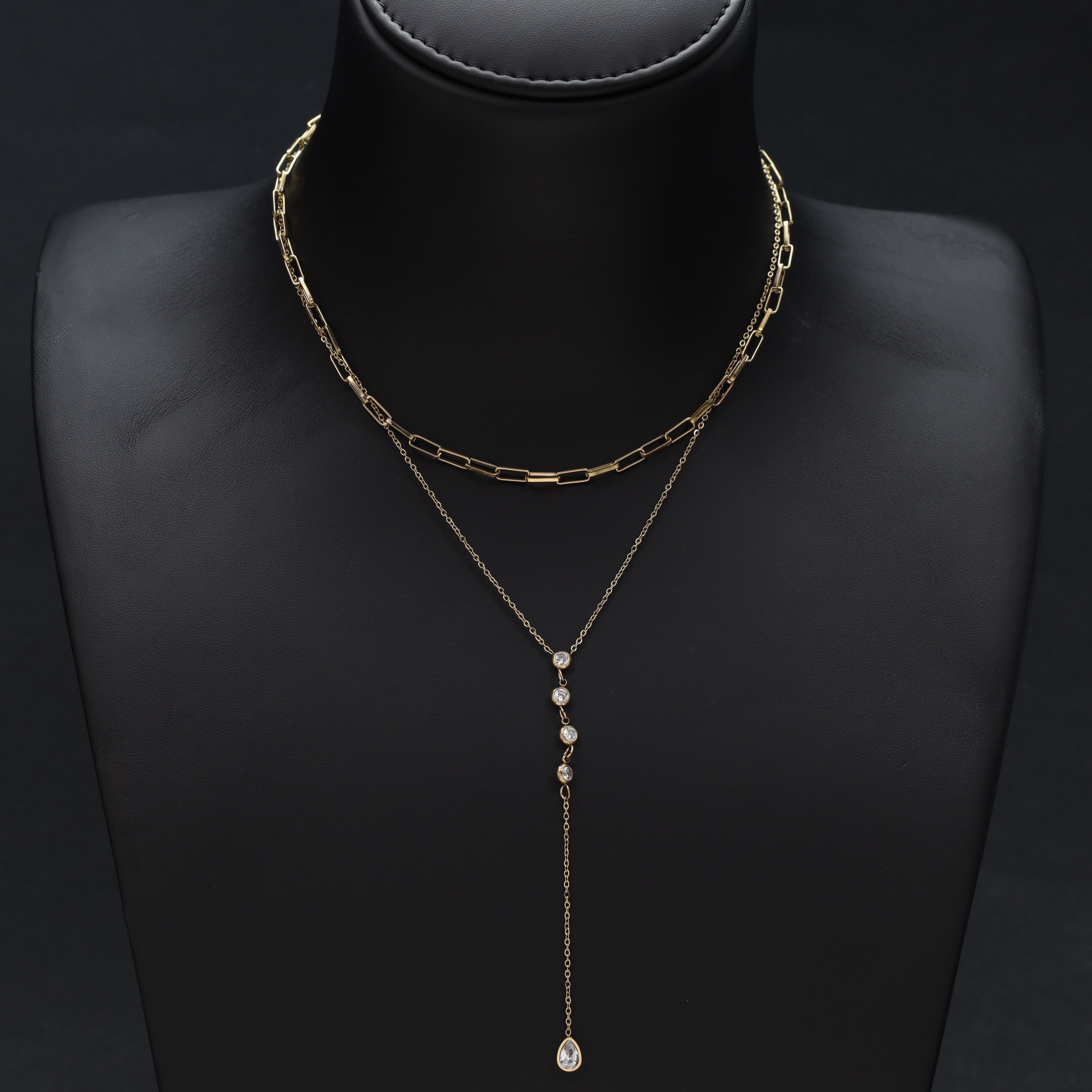 Layering Damenkette mit drops aus Edelstahl 18K Vergoldet - Taipan Schmuck