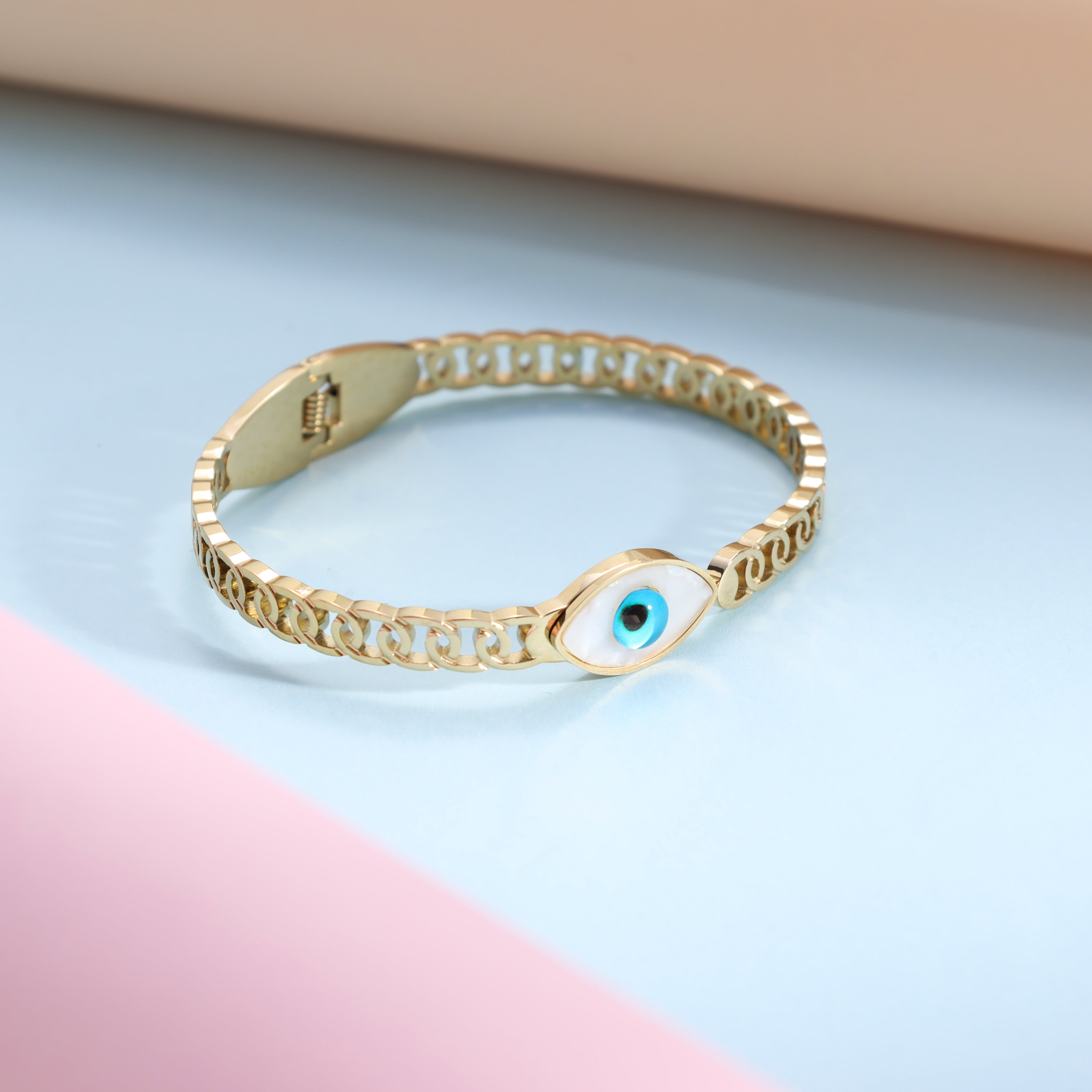 Armreifen armband mit Nazar evil eye aus Edelstahl 18K Vergoldet - Taipan Schmuck