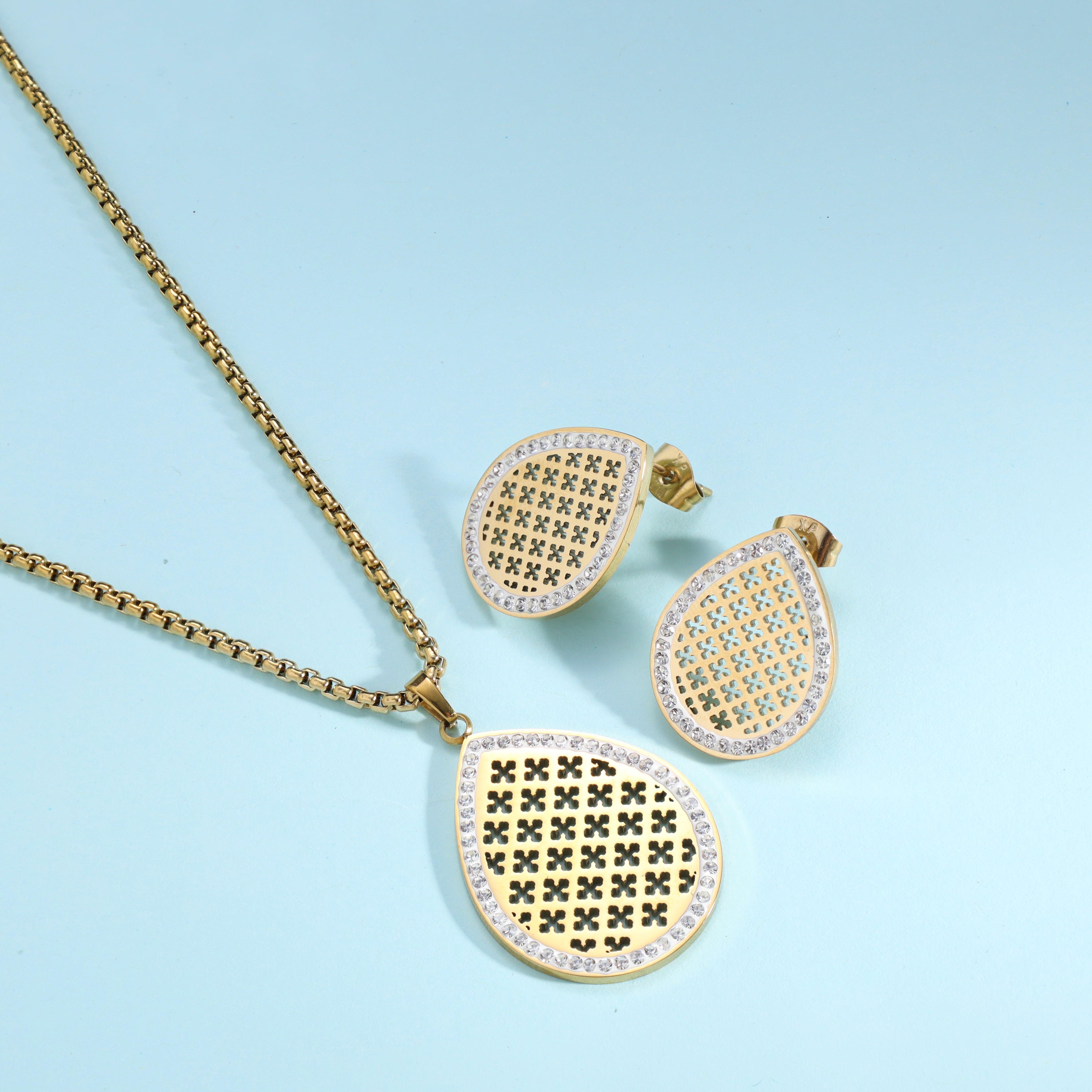 Damen Set Halskette and ohrringe aus Edelstahl 18K Vergoldet - Taipan Schmuck