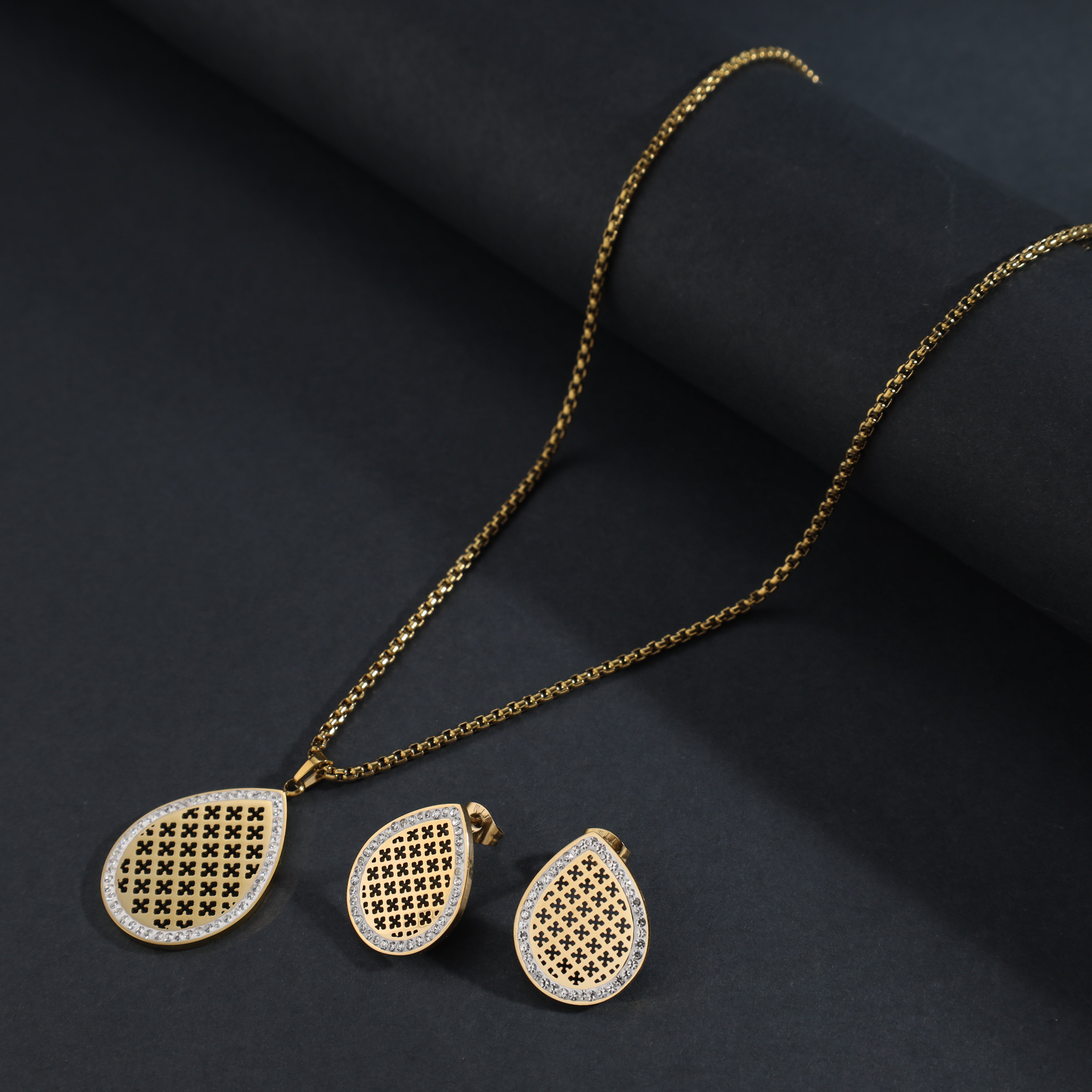 Damen Set Halskette and ohrringe aus Edelstahl 18K Vergoldet - Taipan Schmuck