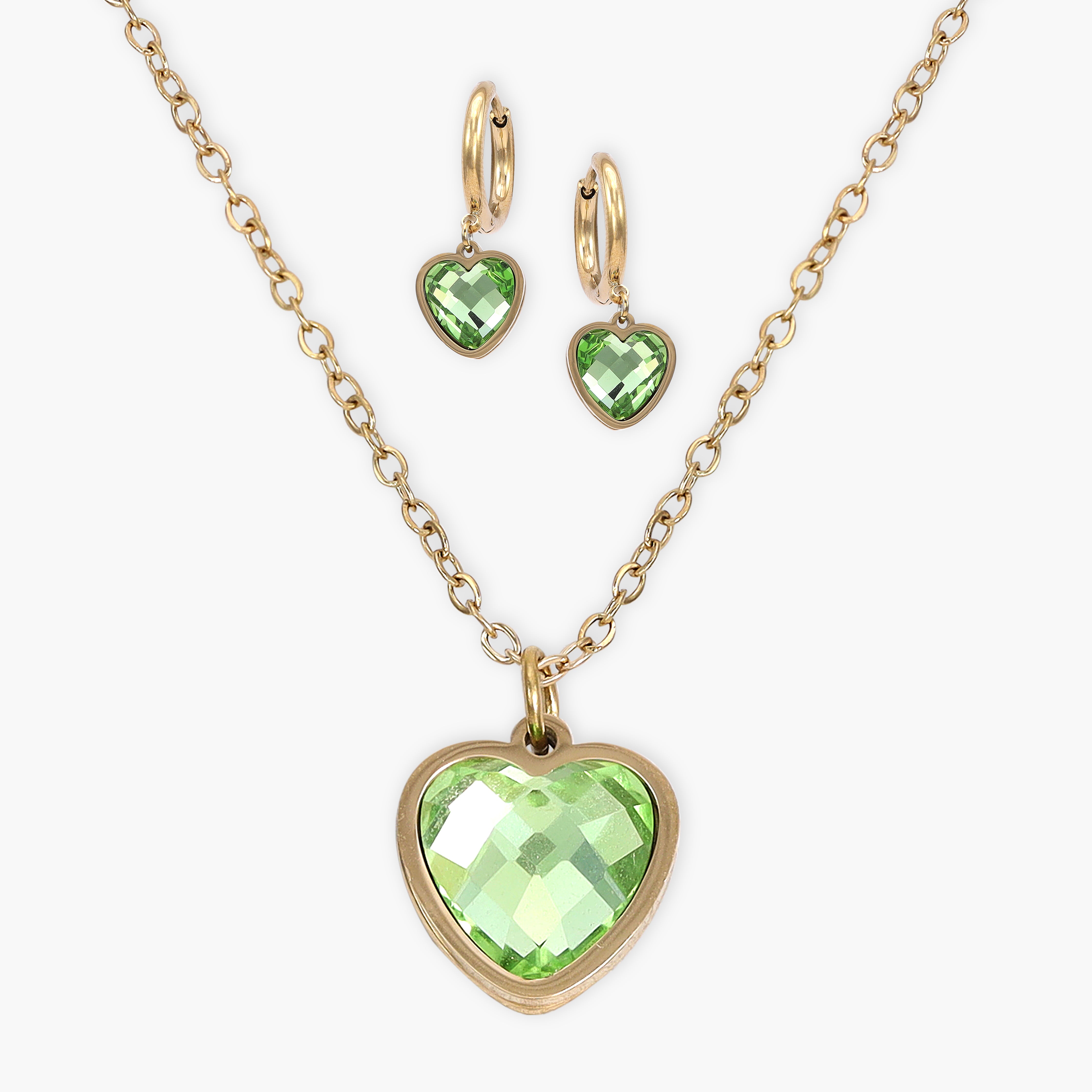 Damen Set Hertz Halskette and ohrringe aus Edelstahl 18K Vergoldet - Taipan Schmuck