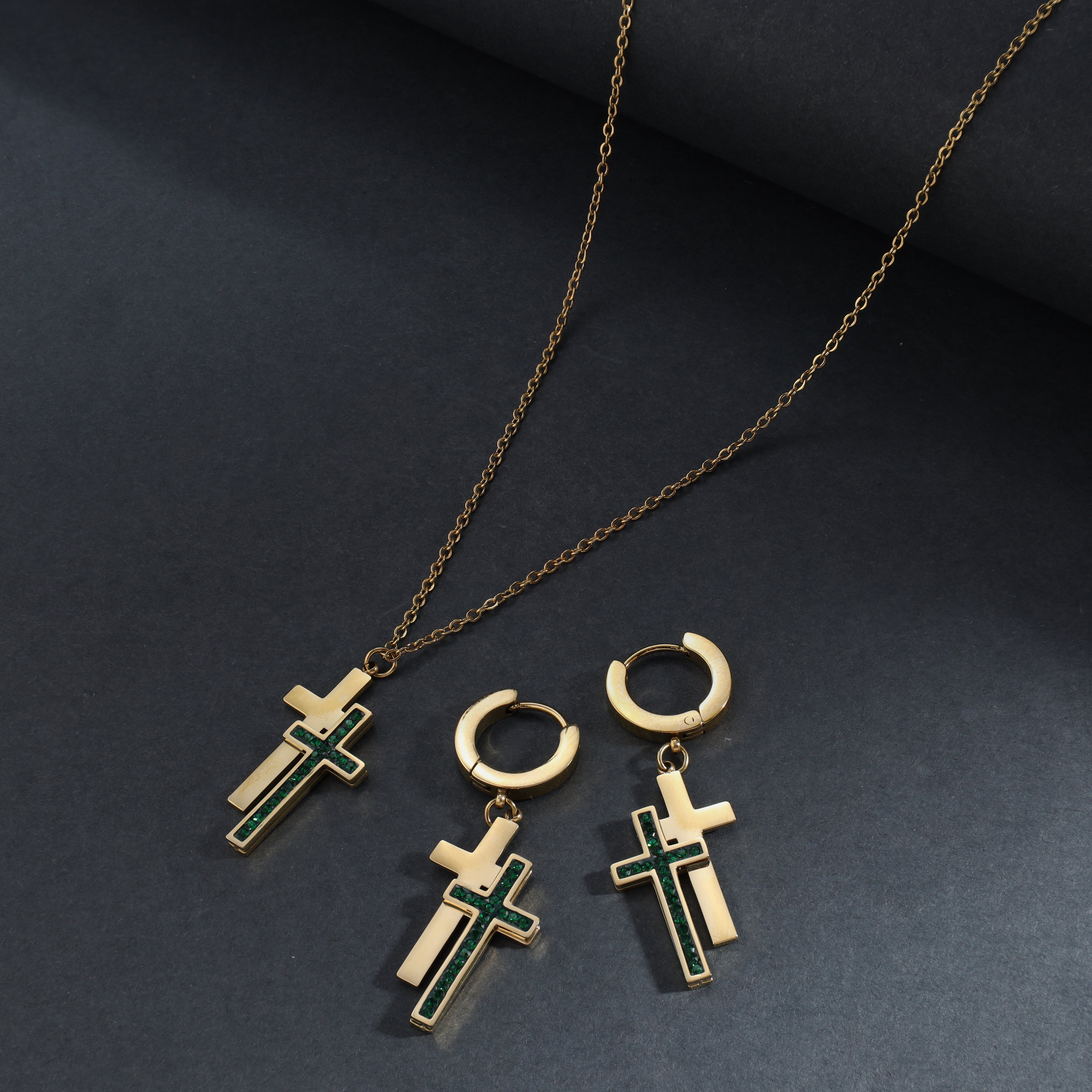 Damen Set Kreuz Halskette and ohrringe aus Edelstahl 18K Vergoldet - Taipan Schmuck