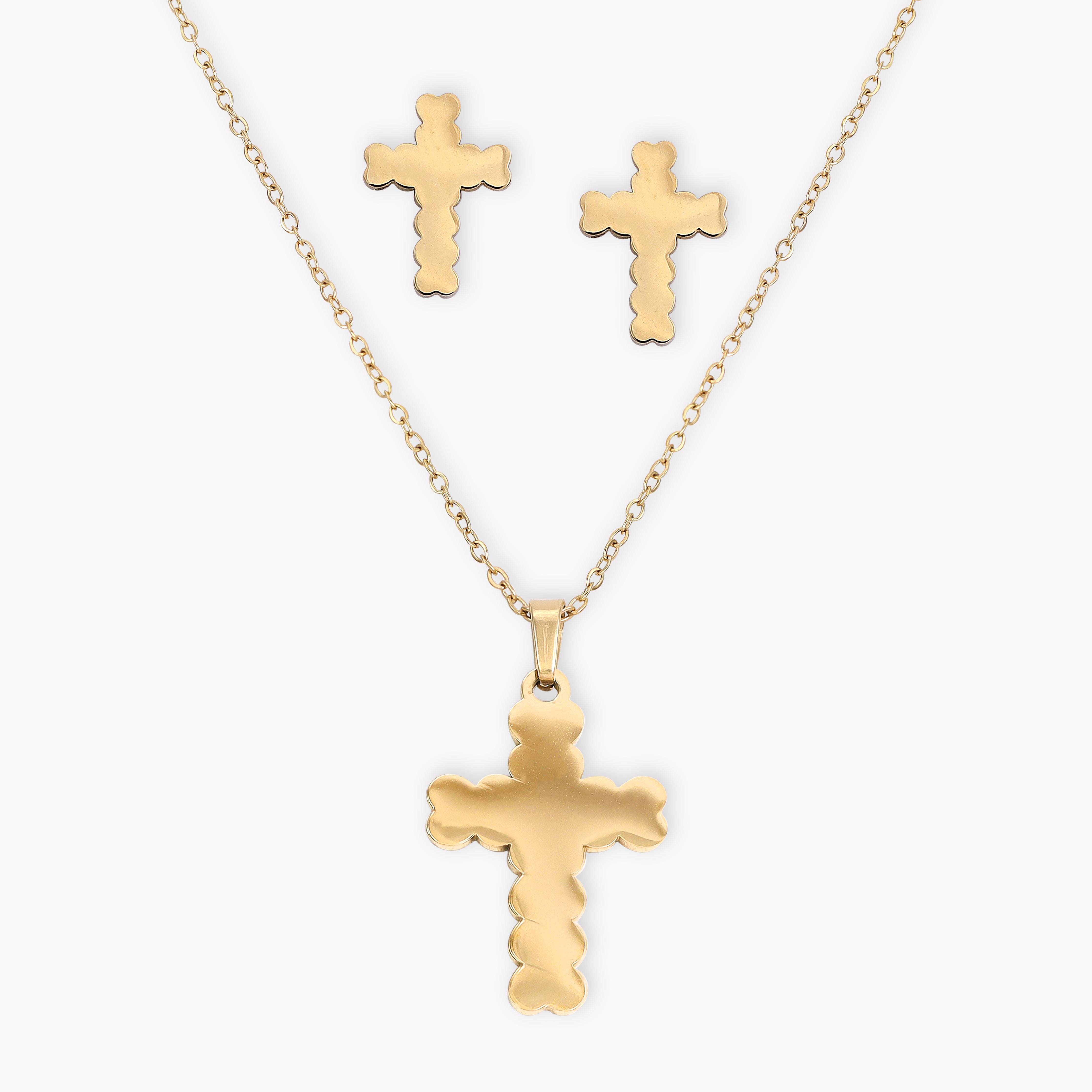 Damen Set Kreuz Halskette and ohrringe aus Edelstahl 18K Vergoldet - Taipan Schmuck