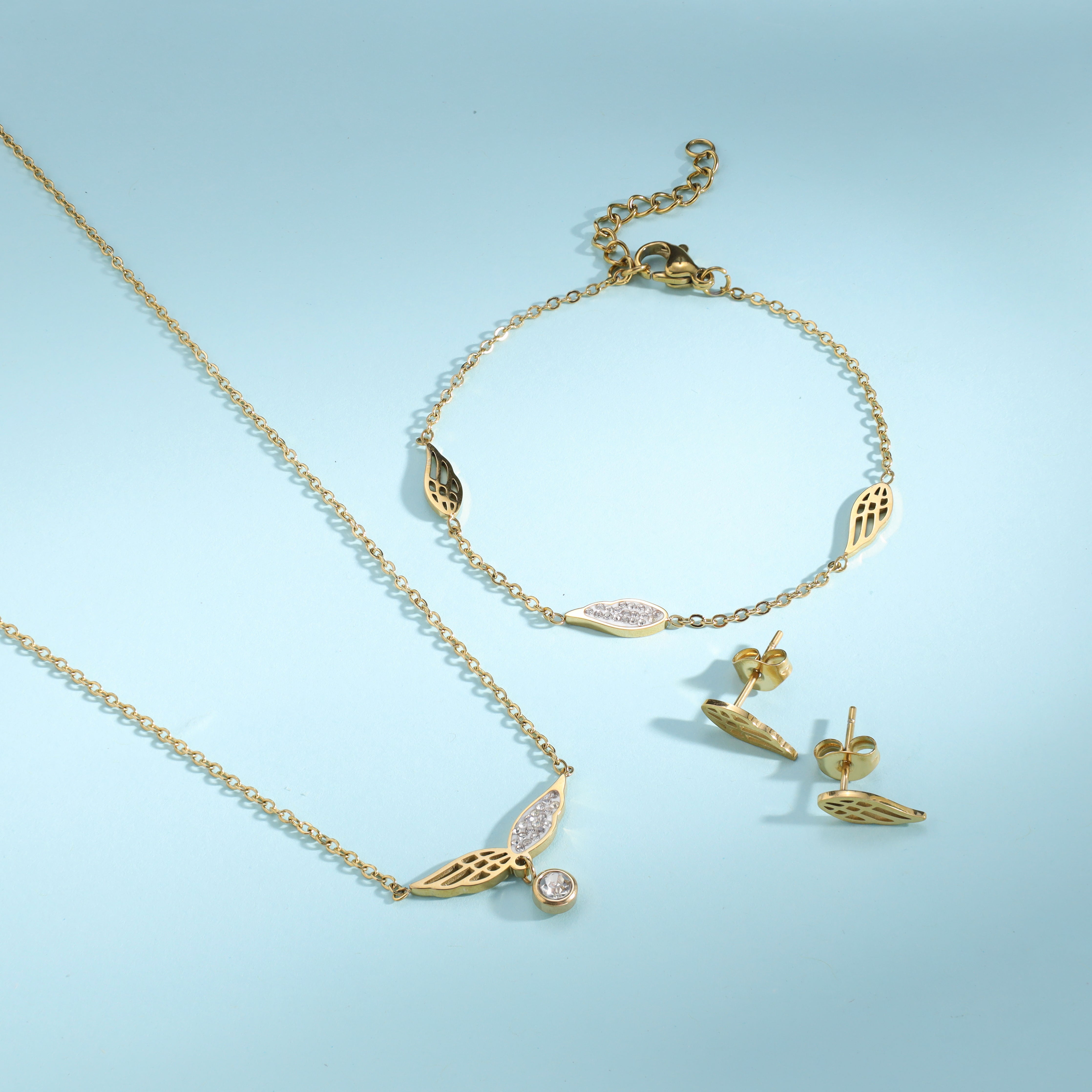 Damen Set Halskette , Armband  and ohrringe armband aus Edelstahl 18K Vergoldet - Taipan Schmuck