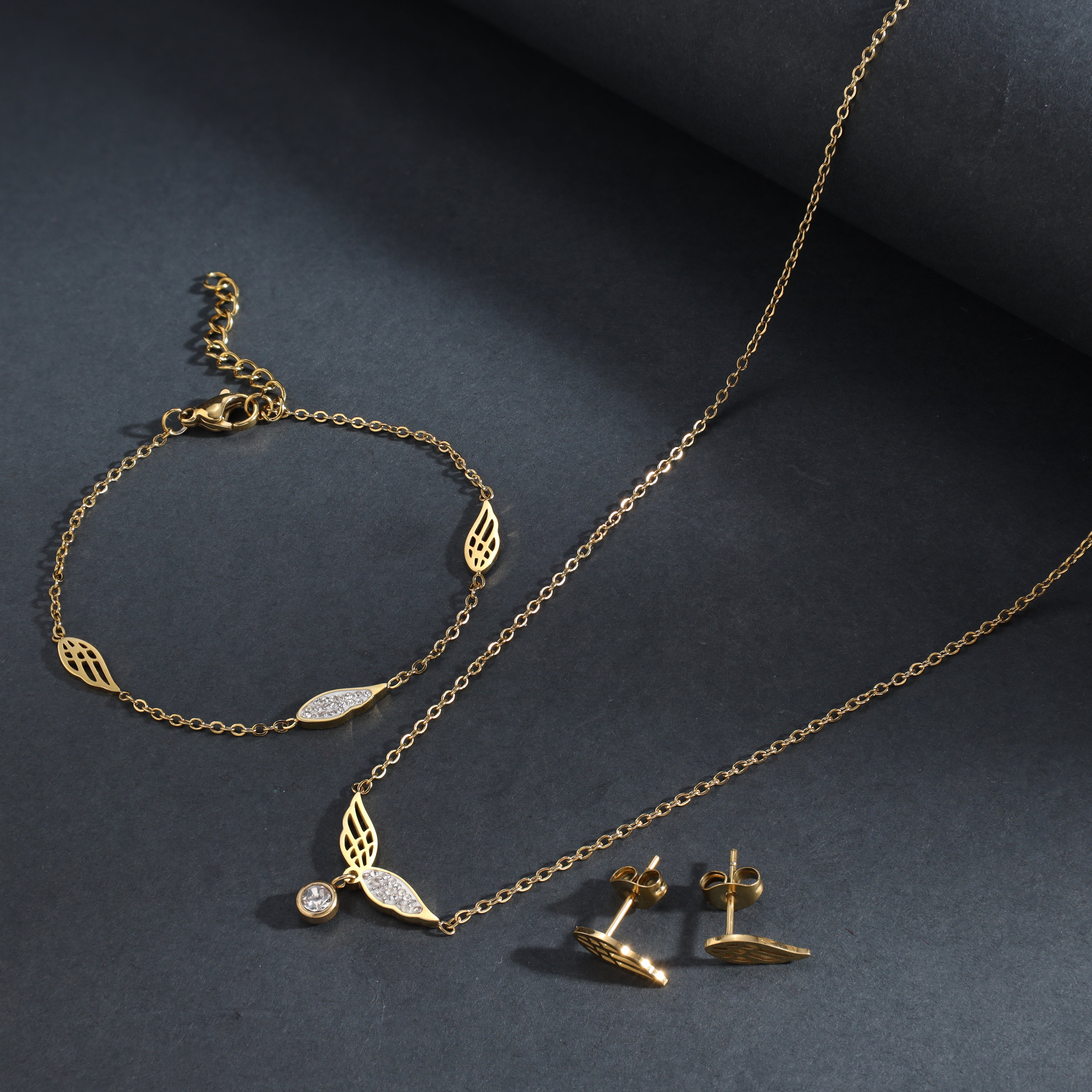 Damen Set Halskette , Armband  and ohrringe armband aus Edelstahl 18K Vergoldet - Taipan Schmuck