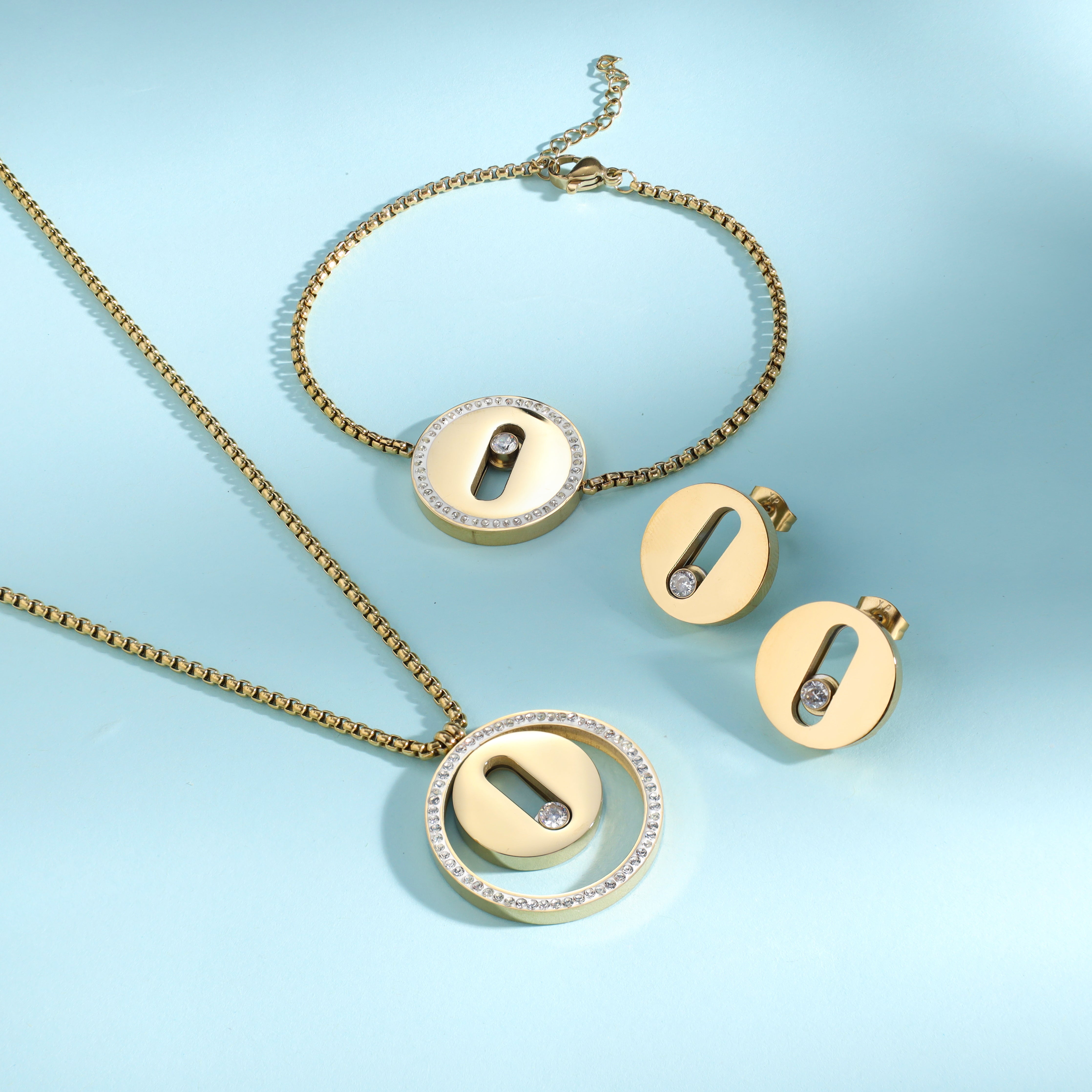 Damen Set Halskette , Armband  and ohrringe armband  aus Edelstahl 18K Vergoldet - Taipan Schmuck