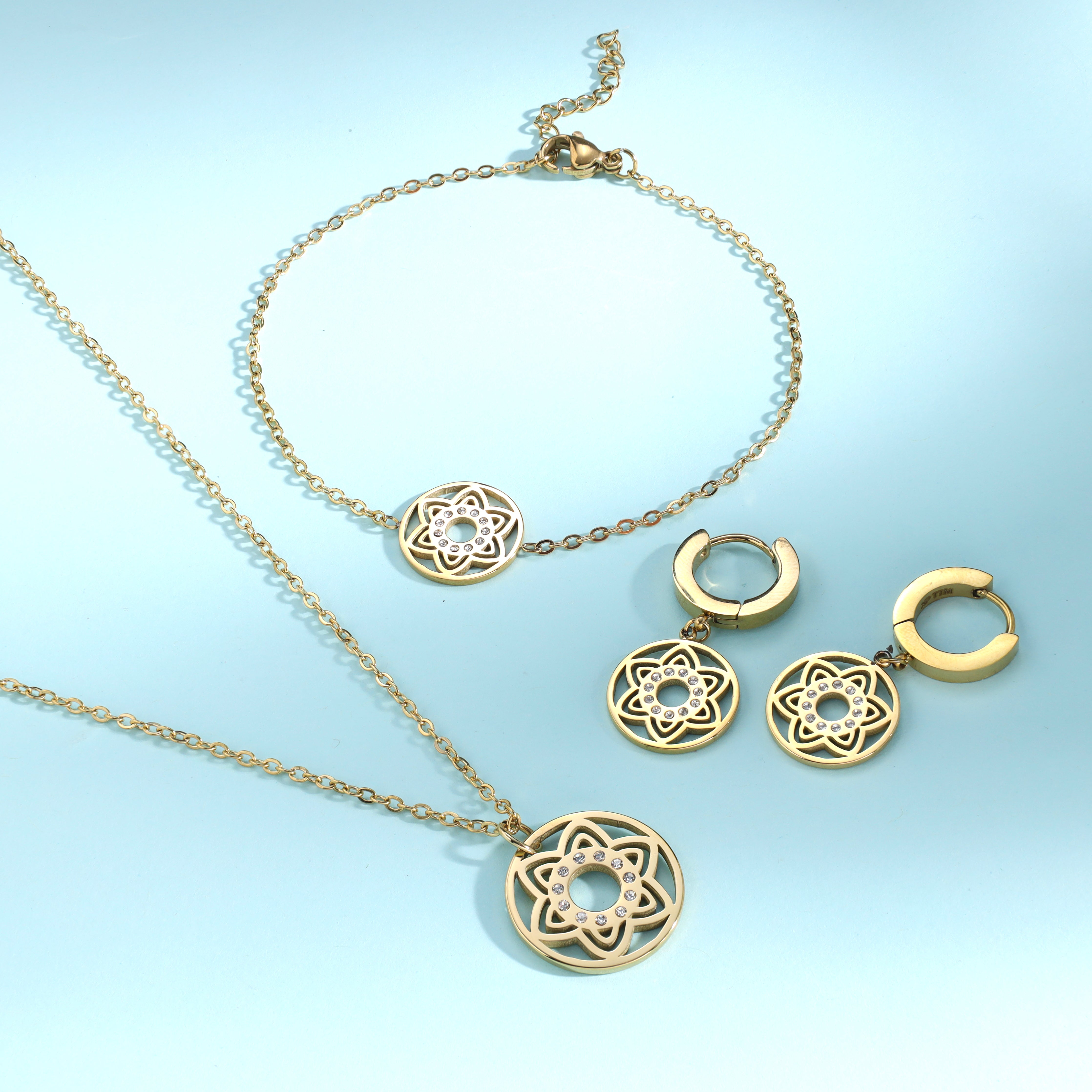 Damen Set Halskette , Armband  and ohrringe armband aus Edelstahl 18K Vergoldet - Taipan Schmuck