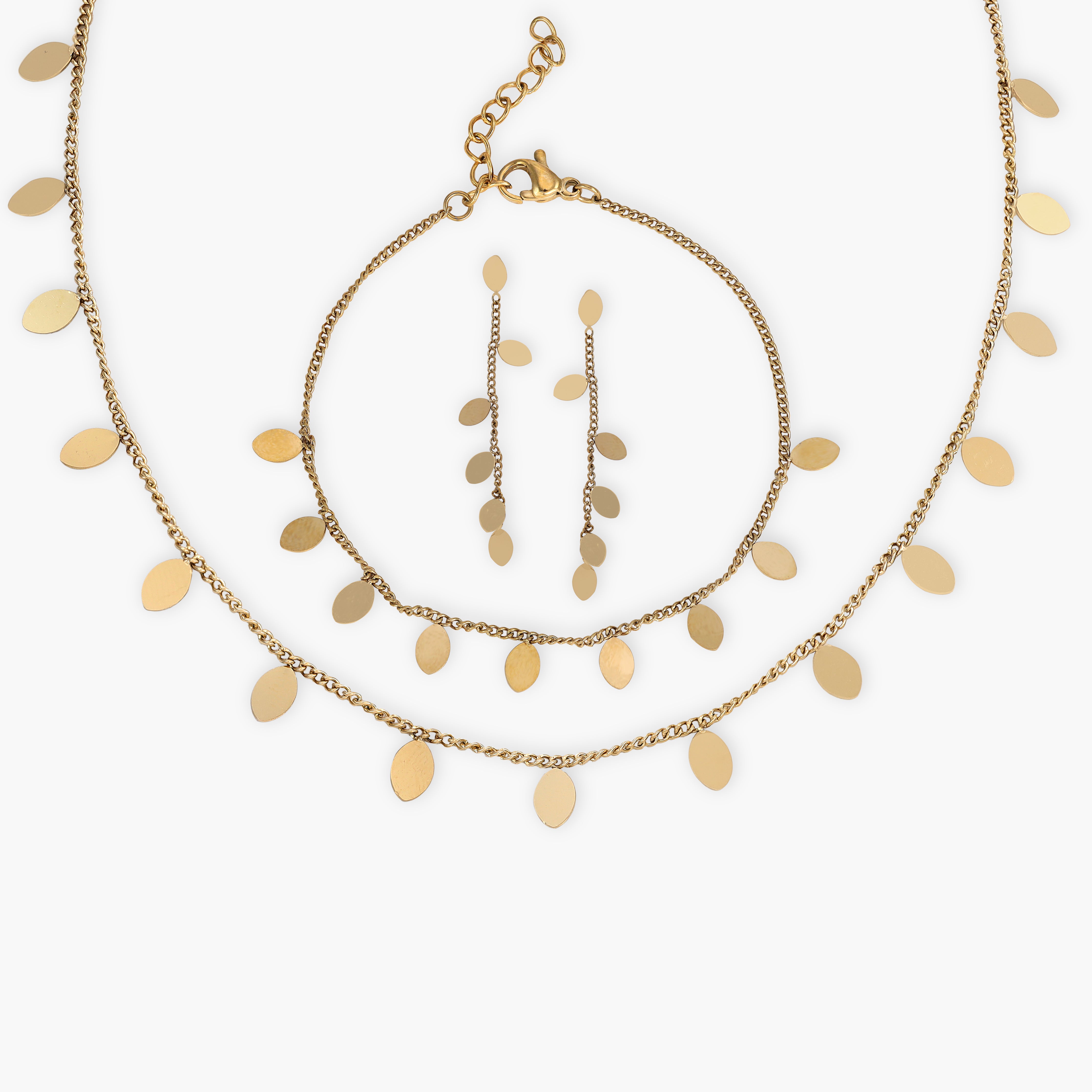 Damen Set Halskette , Armband  and ohrringe armband aus Edelstahl 18K Vergoldet - Taipan Schmuck