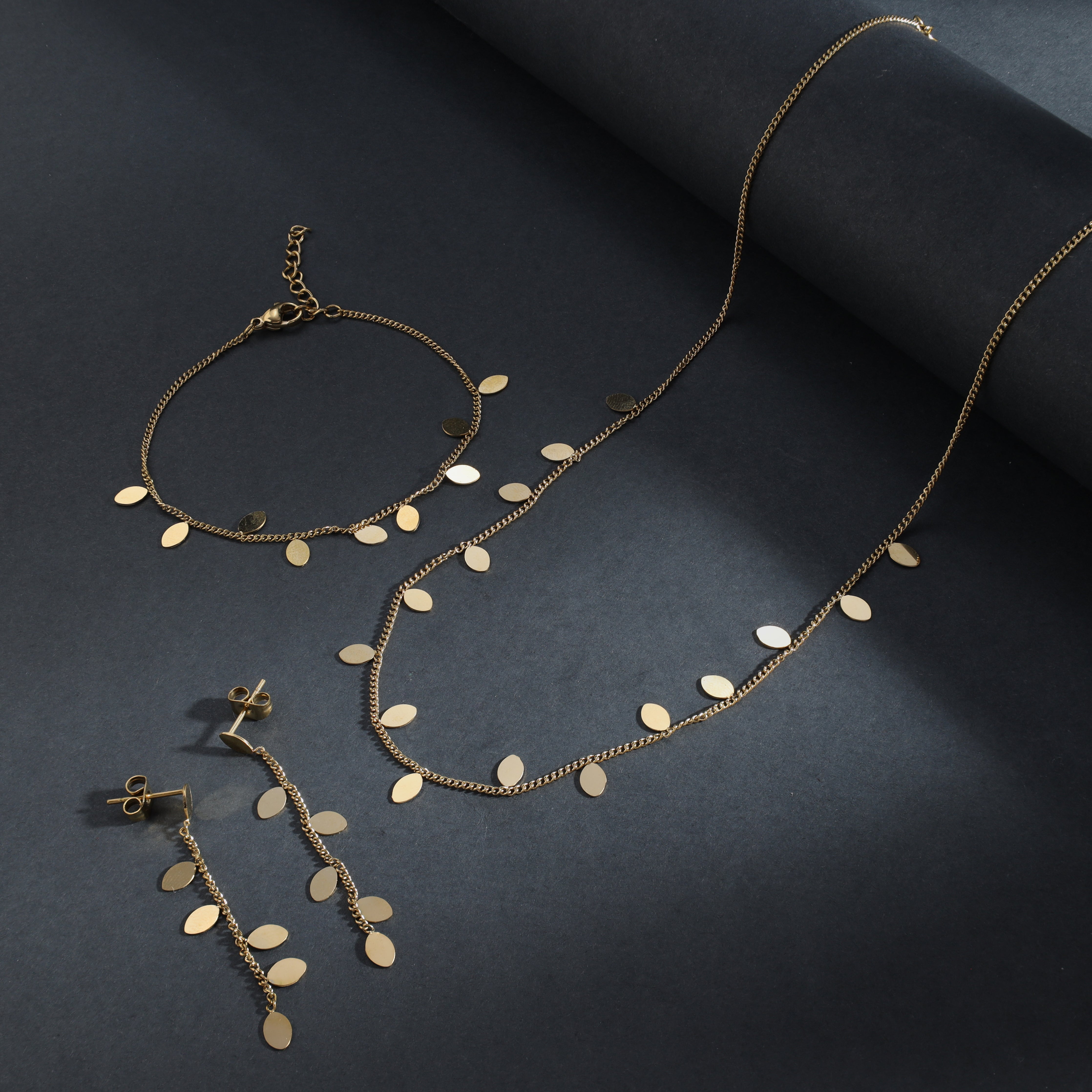 Damen Set Halskette , Armband  and ohrringe armband aus Edelstahl 18K Vergoldet - Taipan Schmuck