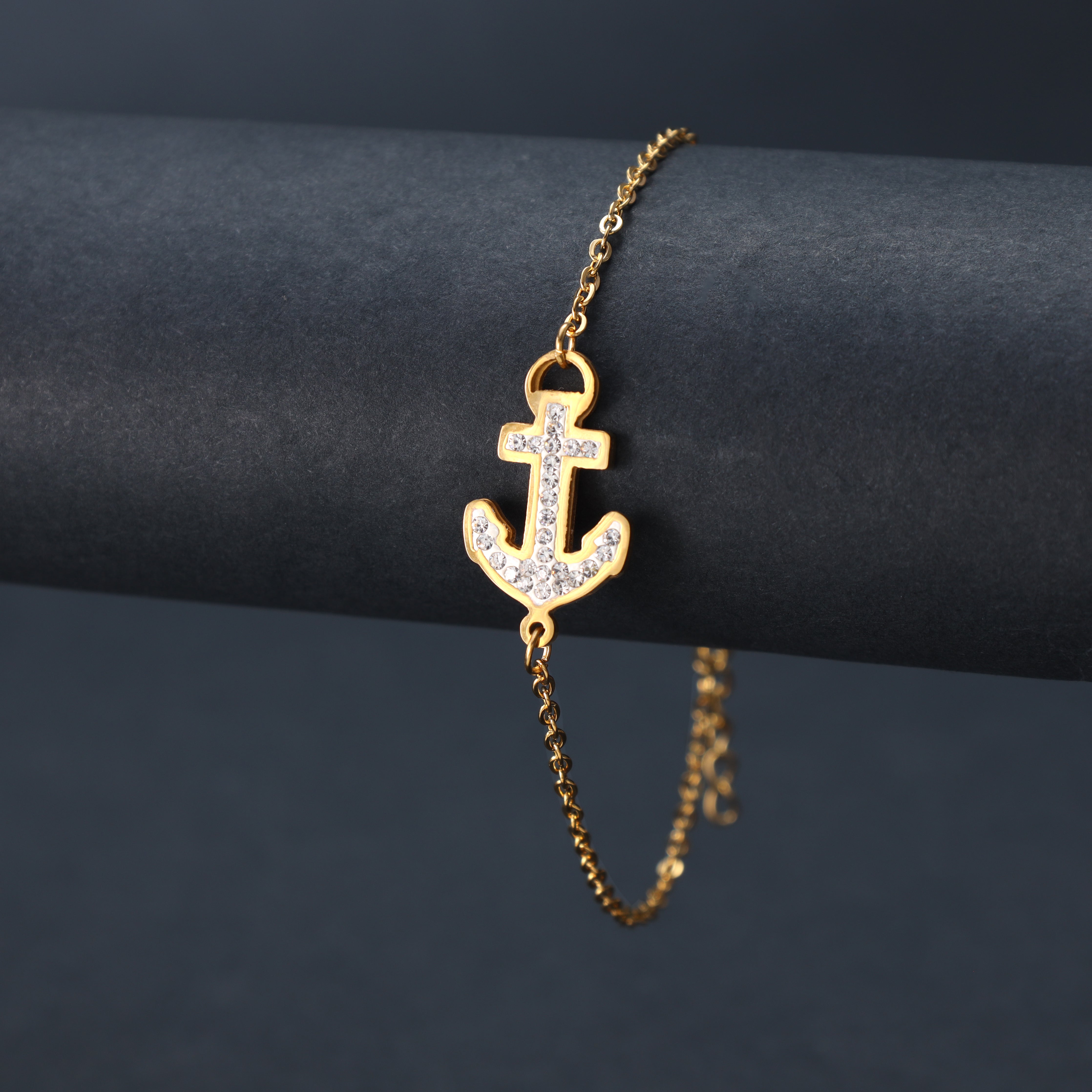 Ladies anchor chain with anchor bracelet made of stainless steel 14K gold plated 