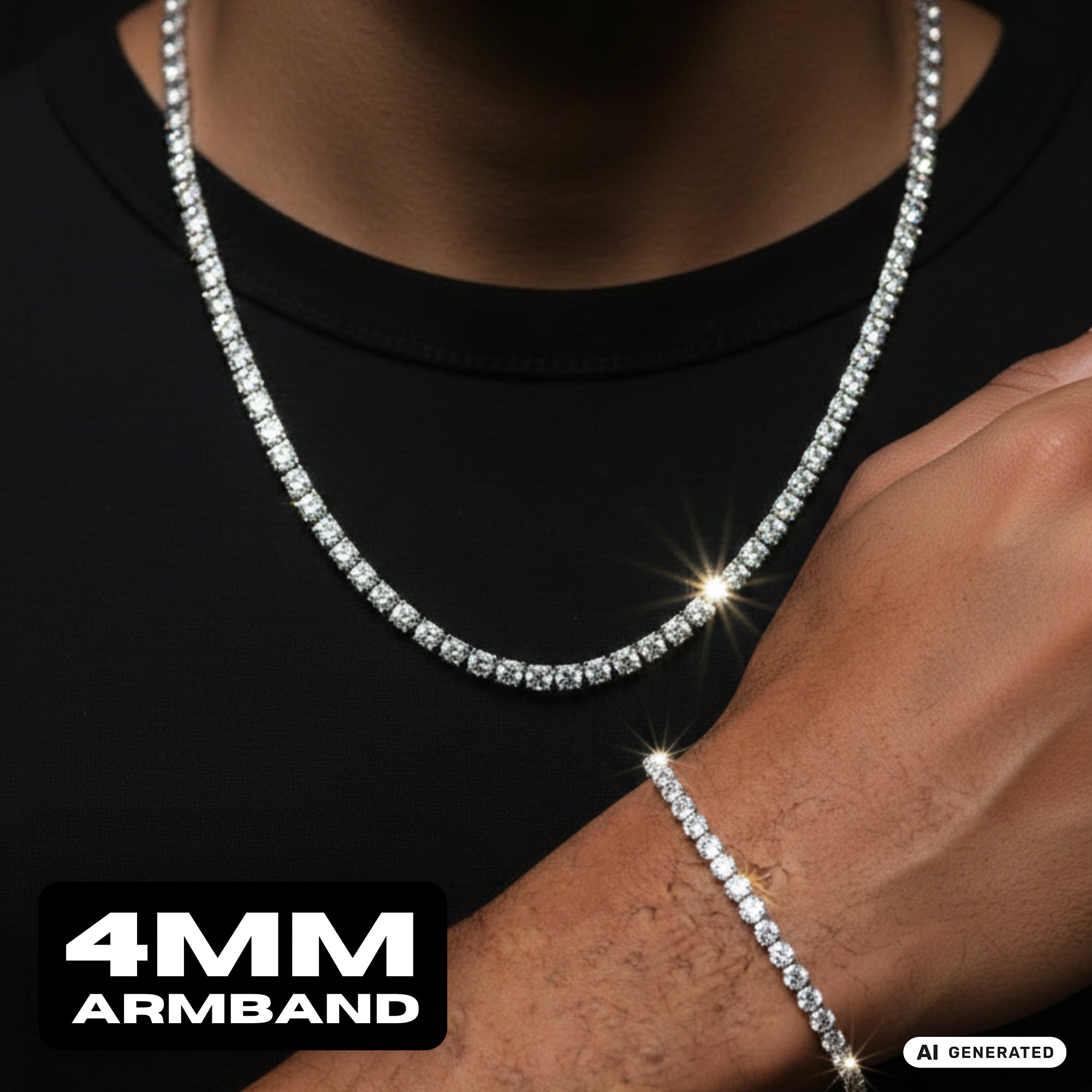 Set - Tennis Chain Kette 4mm + Armband 4mm aus Edelstahl