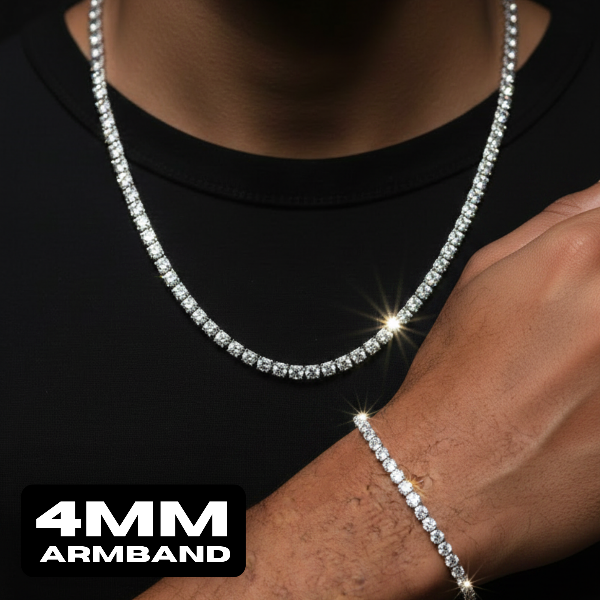 Set - Tennis Chain Kette 4mm + Armband 4mm aus Edelstahl