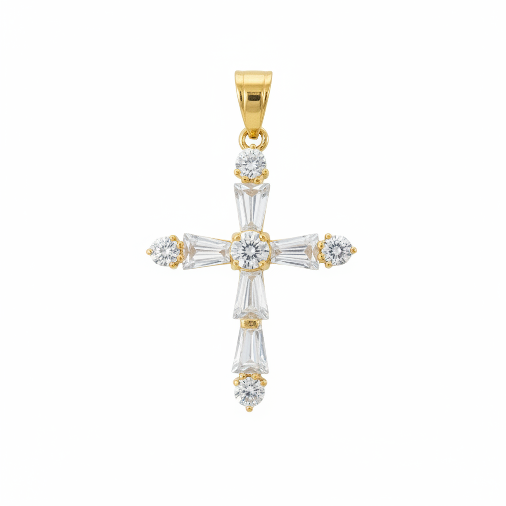 Gold Baguette Kreuz Anhänger Studiofoto DSC08497