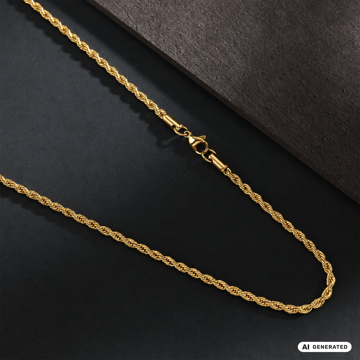 Kordelkette Rope Chain 3mm breit aus Edelstahl vergoldet - Taipan Schmuck