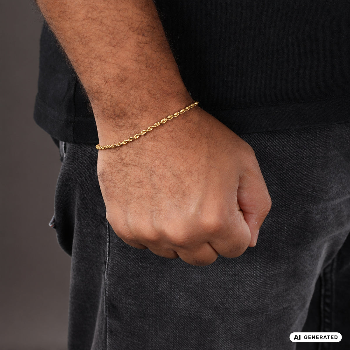 Set - Kette + Armband 3mm Kordelkette Rope Chain aus Edelstahl vergoldet - Taipan Schmuck