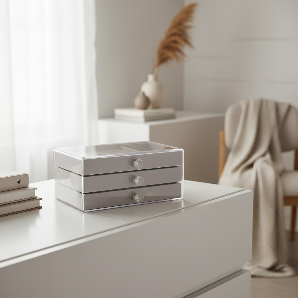 Hellgraue Schmuckbox in moderner Wohnung - Lifestyle-Foto