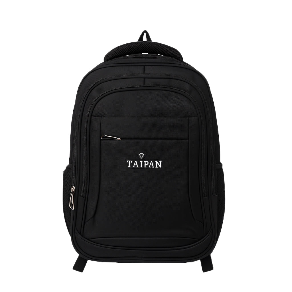 Taipan Rucksack schwarz mit 7 Fächern, Laptop Fach, Trolley Schlaufe aus Nylon