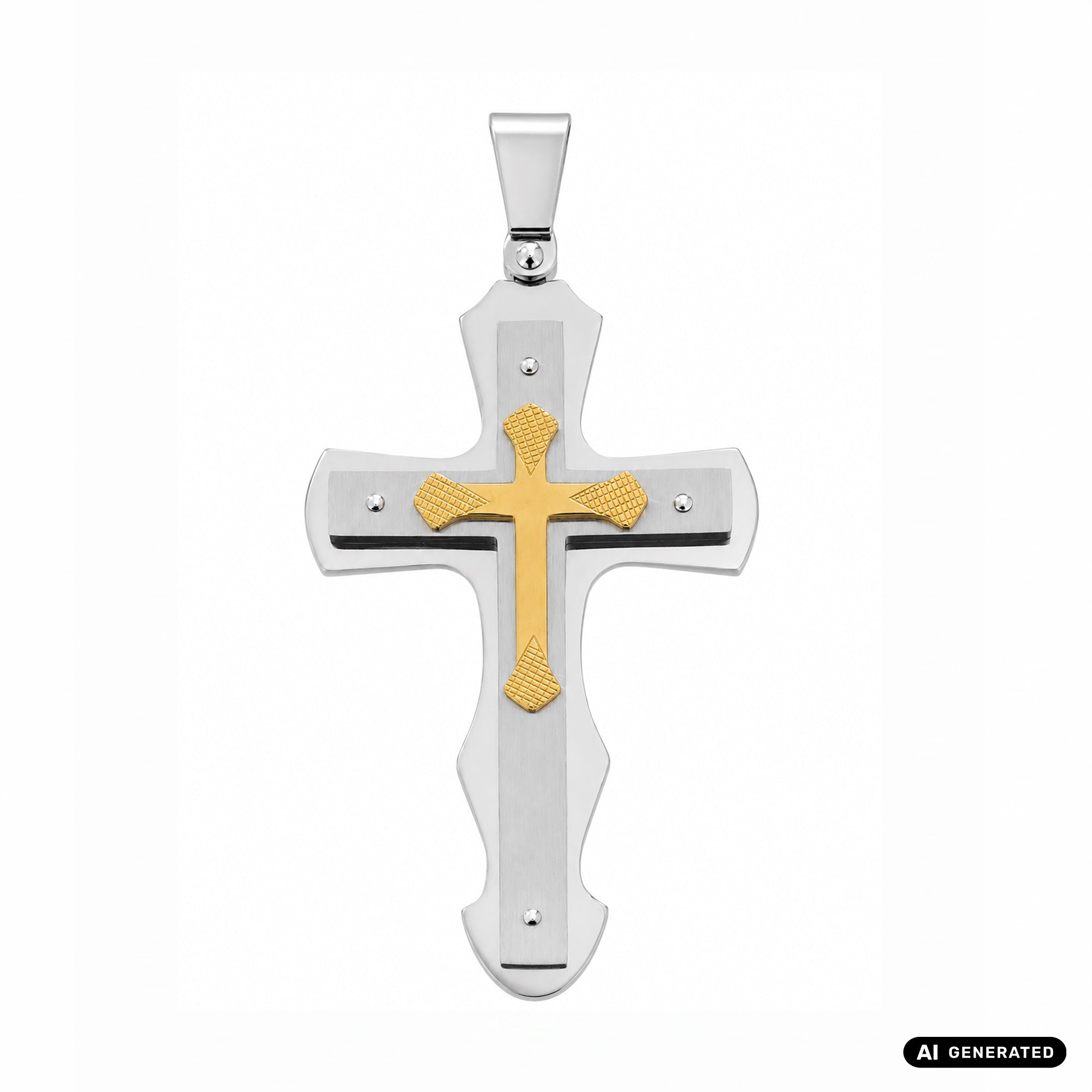 Großer Kreuz Anhänger aus Edelstahl bicolor