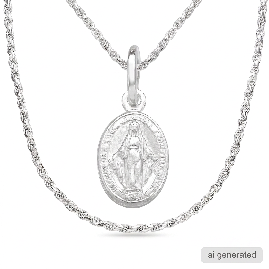 Ovaler Marienanhänger aus 925 Silber an Kordelkette 2.3mm