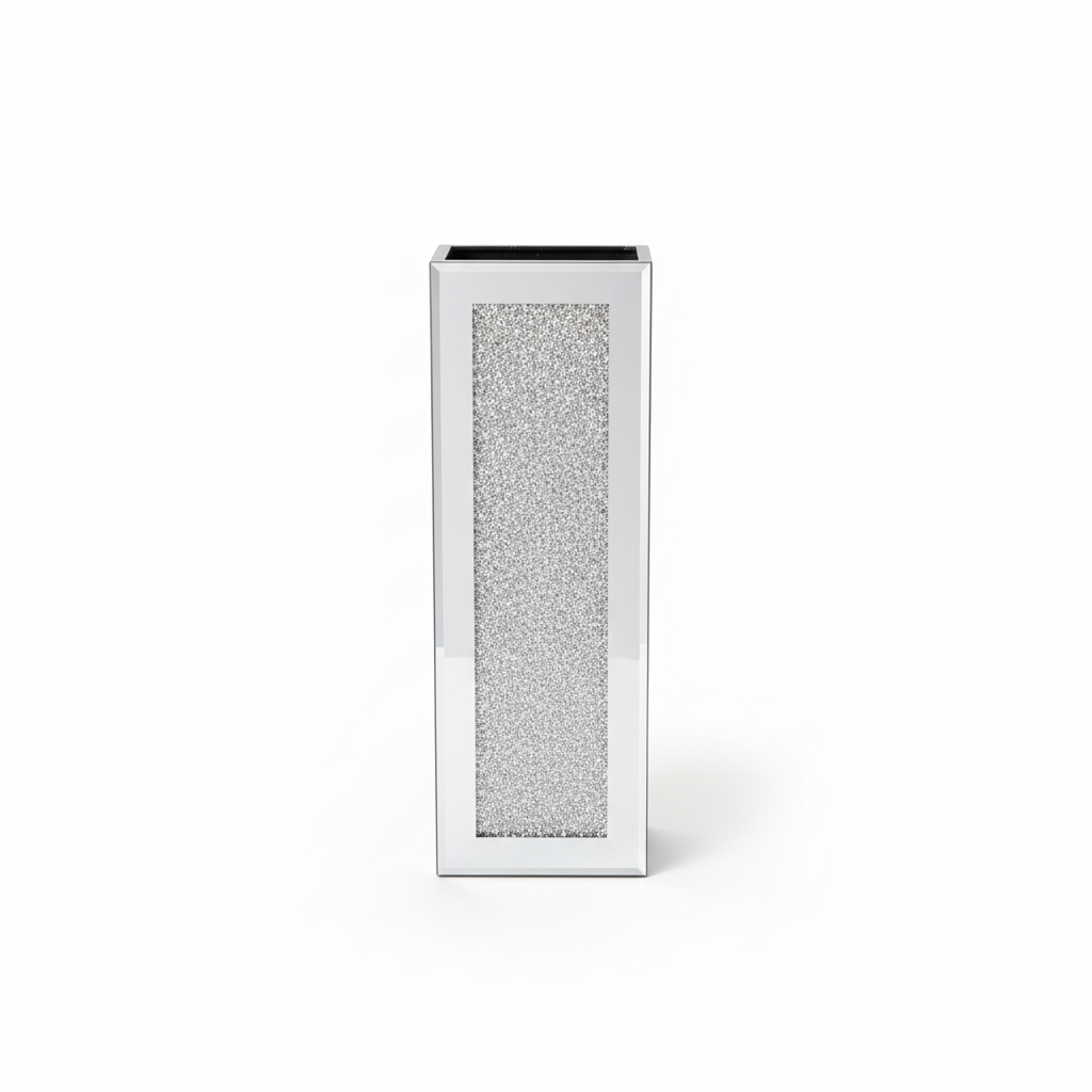 Professional studio product photo of mirrored vase