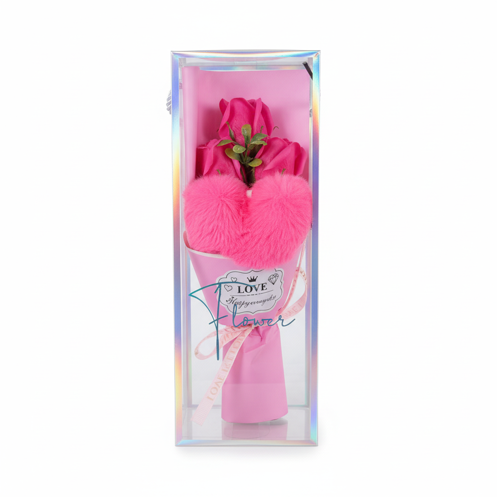 Professional studio product photo of pink rose bouquet gift box