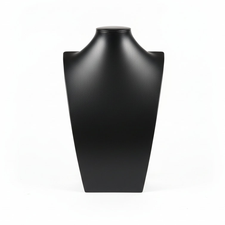 Professionelles Produktbild der schwarzen Leder-Schmuckbüste