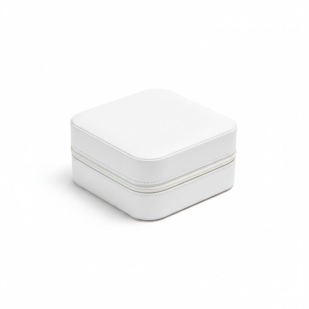 Professionelles Produktbild der weißen quadratischen Schmuckverpackung