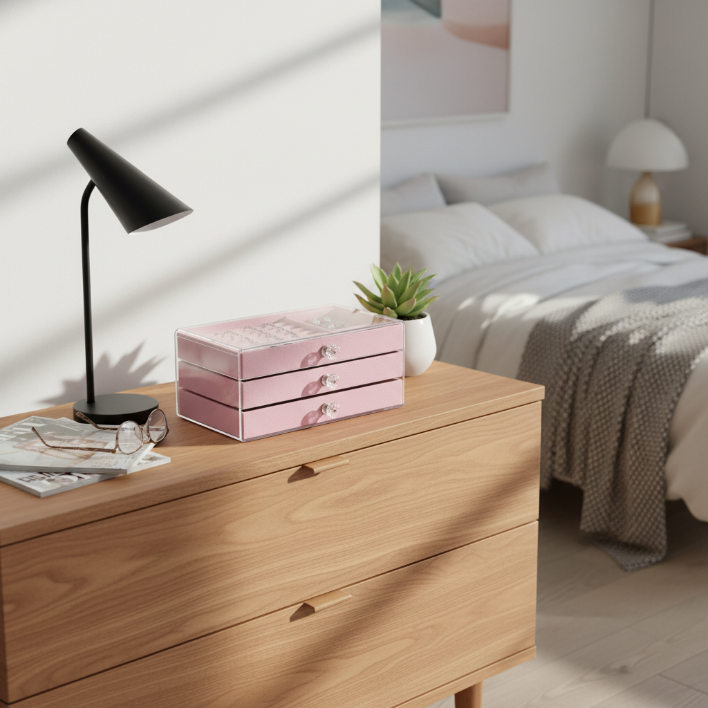 Rosa Schmuckbox im modernen Frauenzimmer