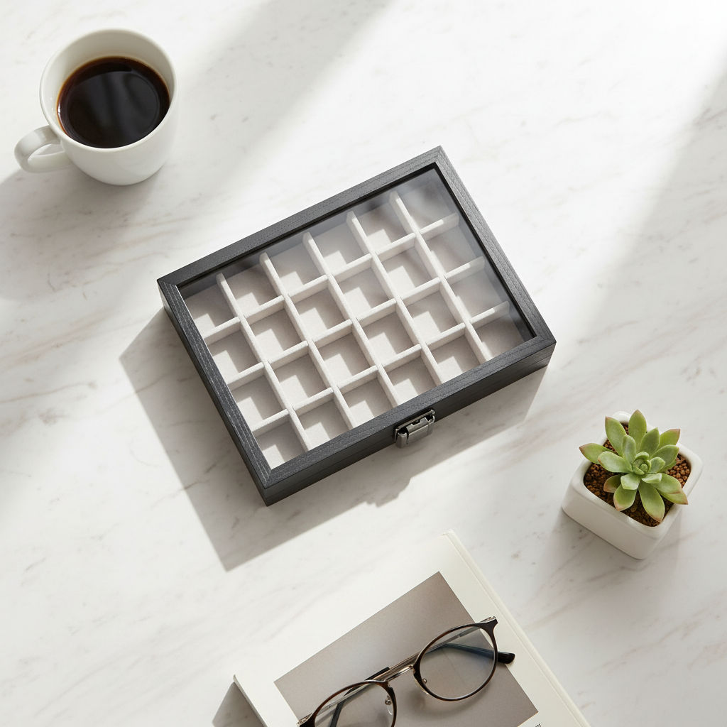 Schmuckbox von oben in modernem Haushalt