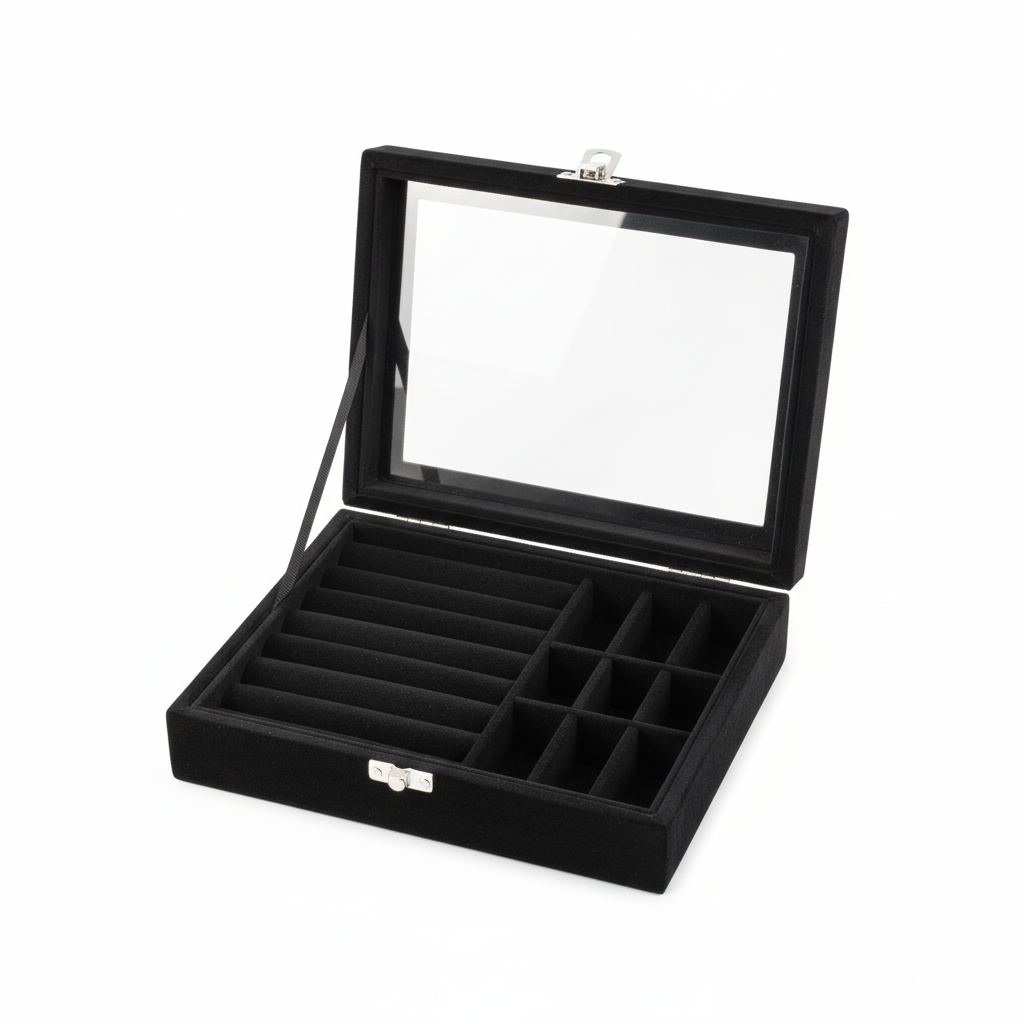 Schwarze samtige Schmuckbox - Studio-Produktfoto