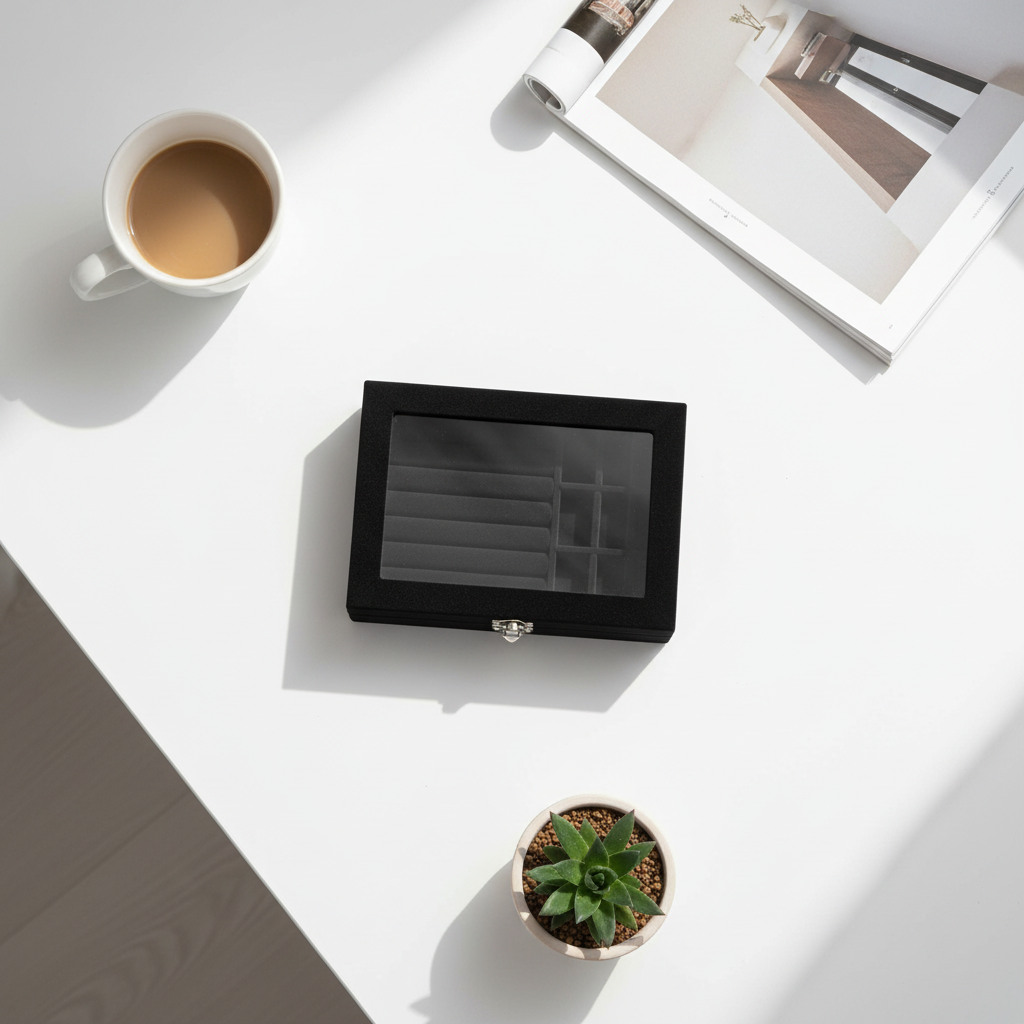 Schwarze Schmuckbox - Draufsicht Lifestyle-Foto