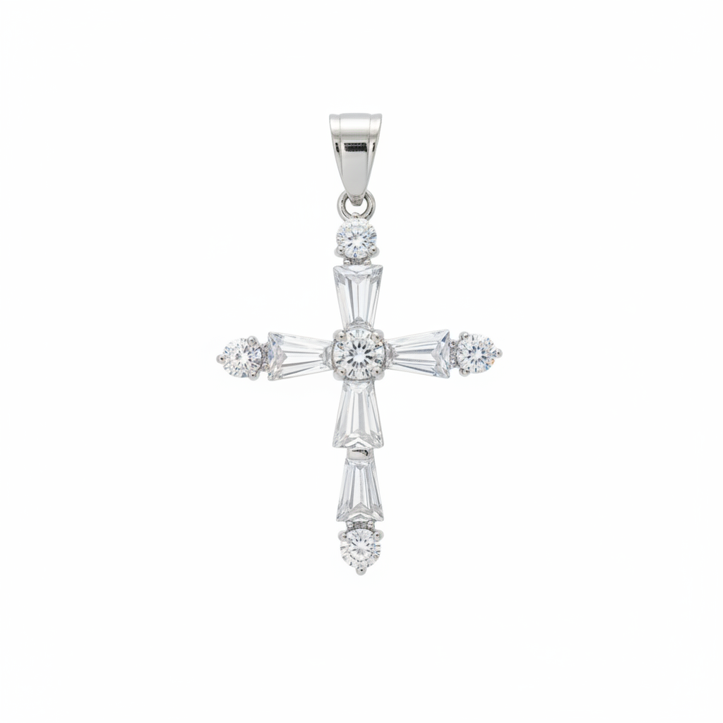 Silber Baguette Kreuz Anhänger Studiofoto DSC08493