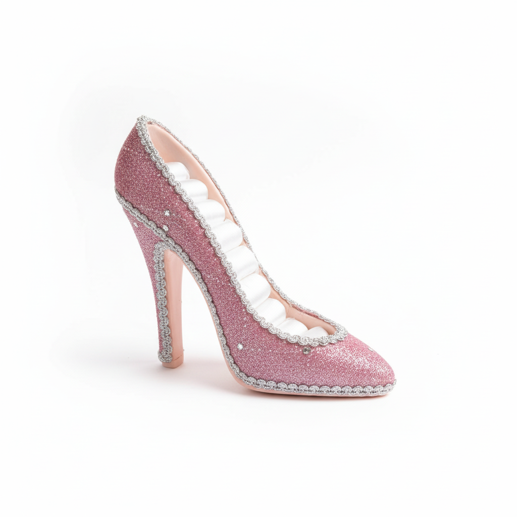Studio-Produktbild rosa High-Heel Schmuckhalter