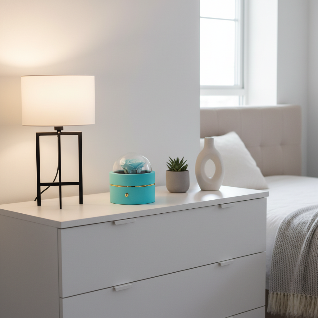 Türkisblaue Schmuckbox - vollständige Ansicht