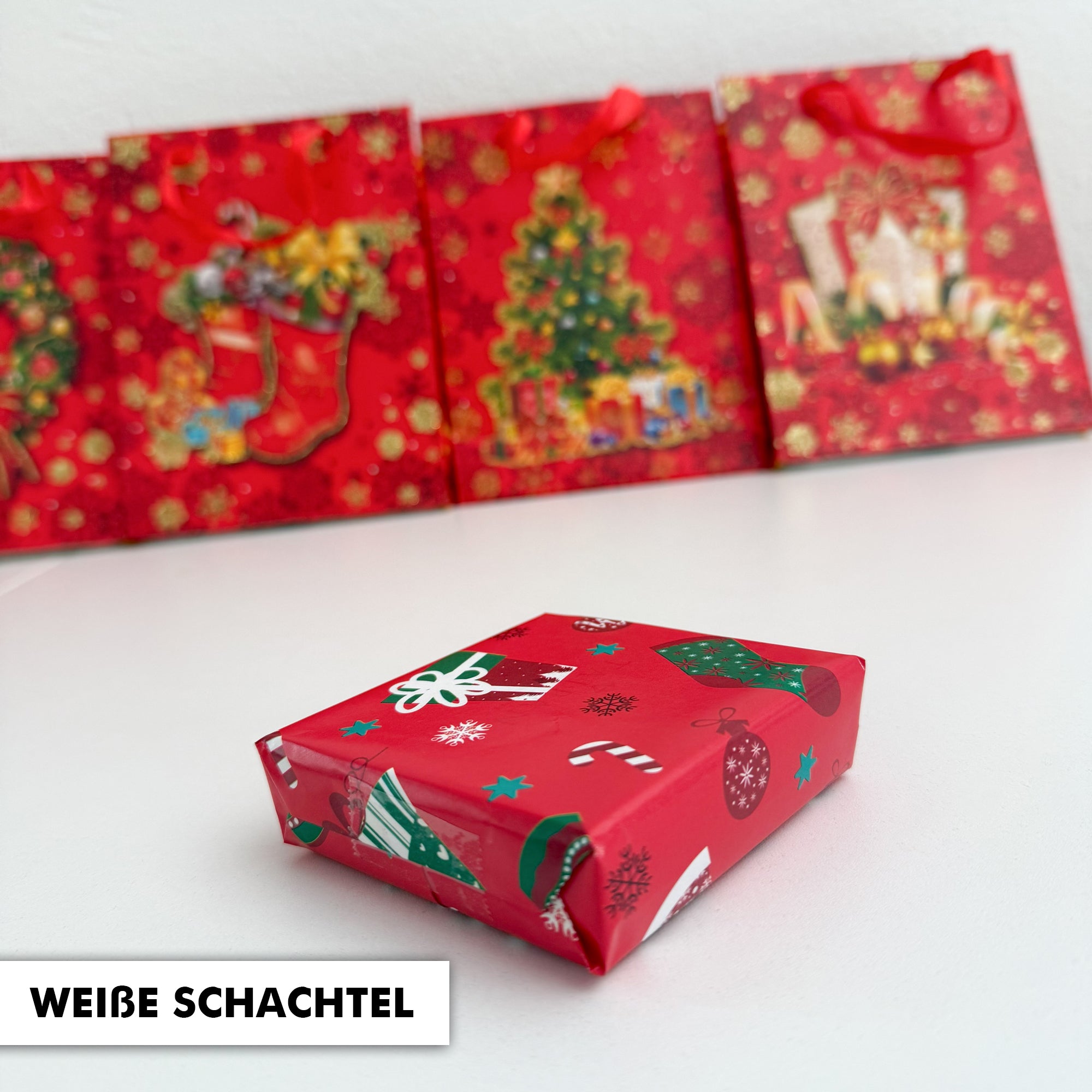 Weihnachtliche Geschenkverpackung inkl. Tüte und Schmuckschachtel weiß