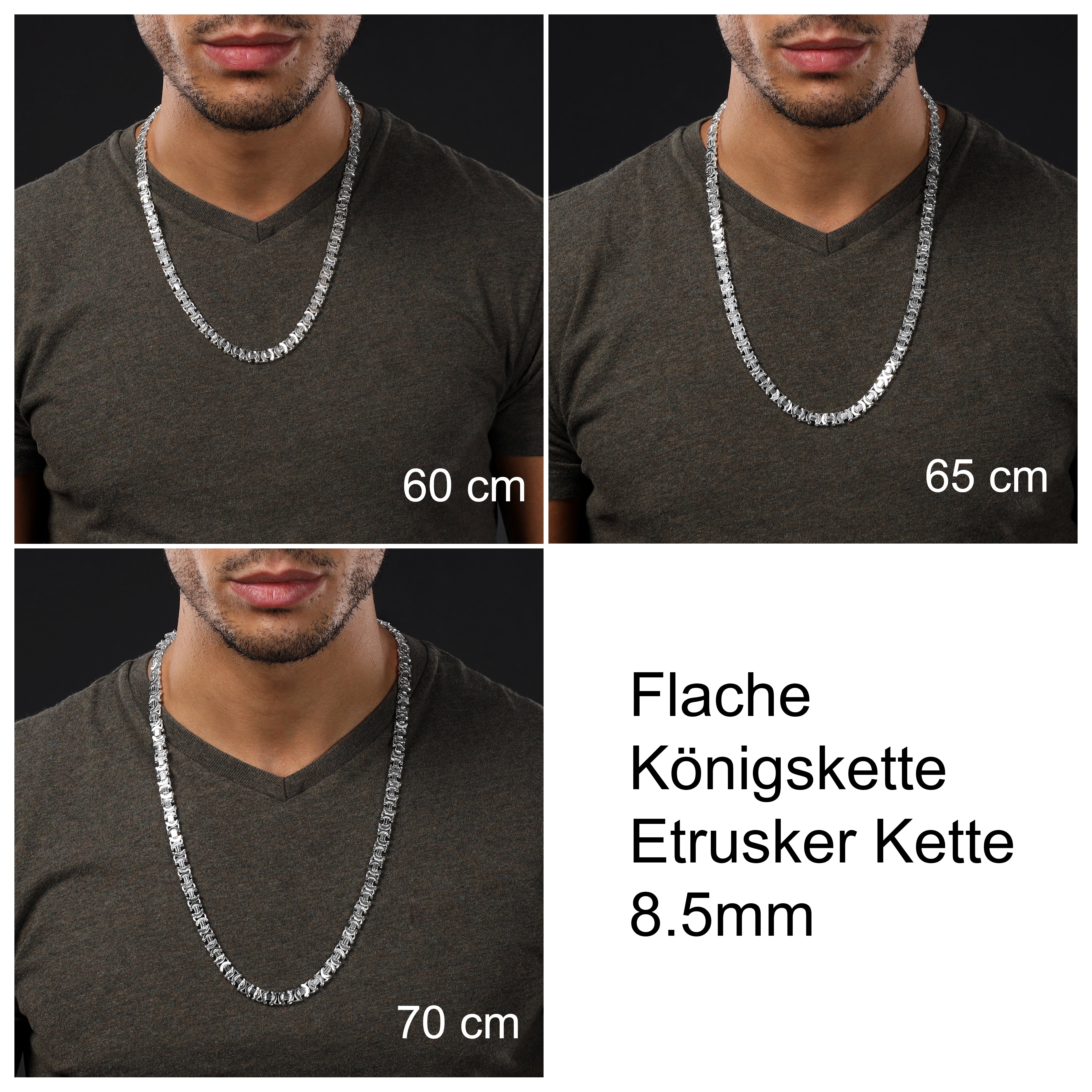 Flache Königskette Etrusker Kette 60/65/70cm lang 8,5mm breit aus 925 Sterling Silber - Taipan Schmuck