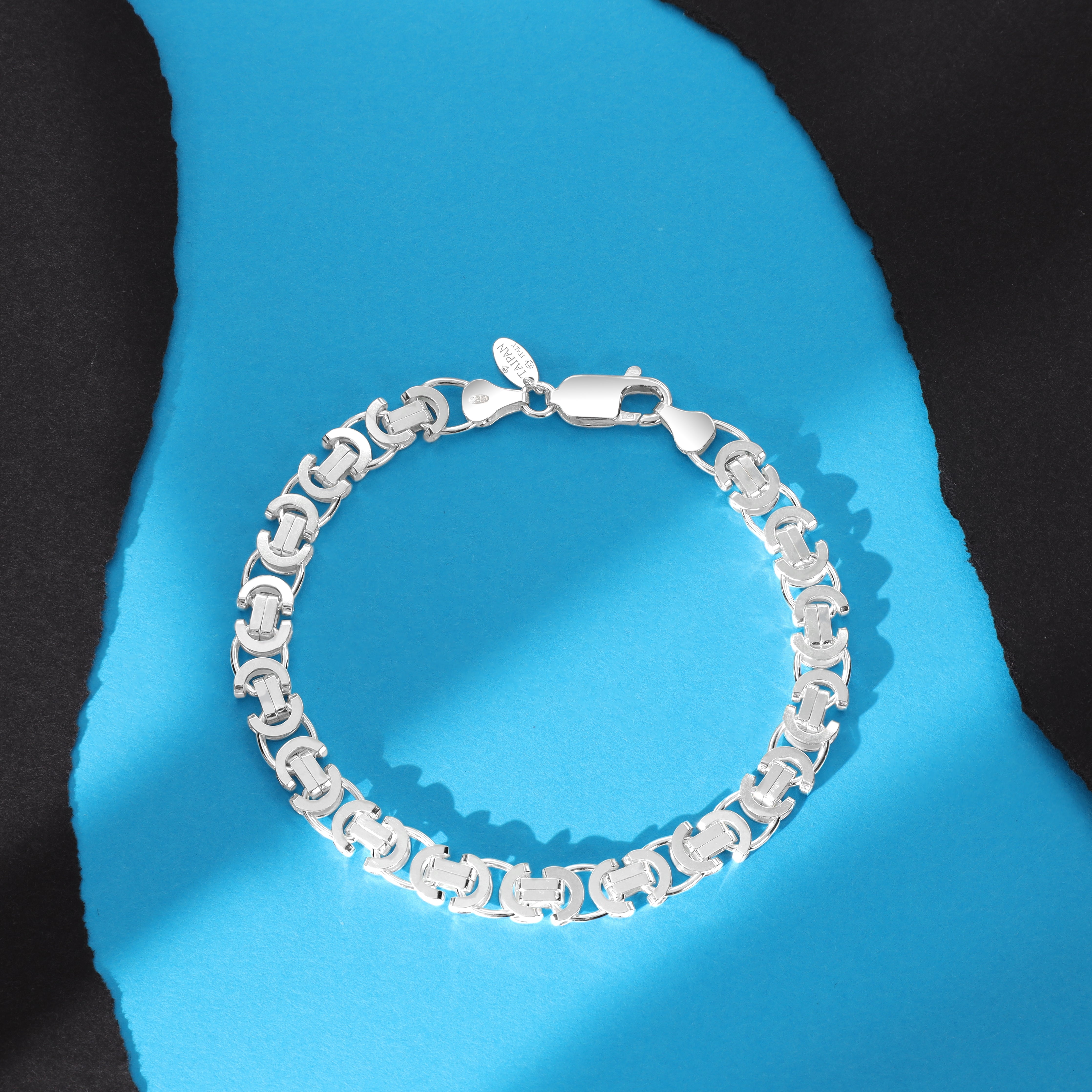 Flache Königskette Armband Etrusker Kette 7,3mm breit 21cm lang aus 925 Sterling Silber (B332) - Taipan Schmuck