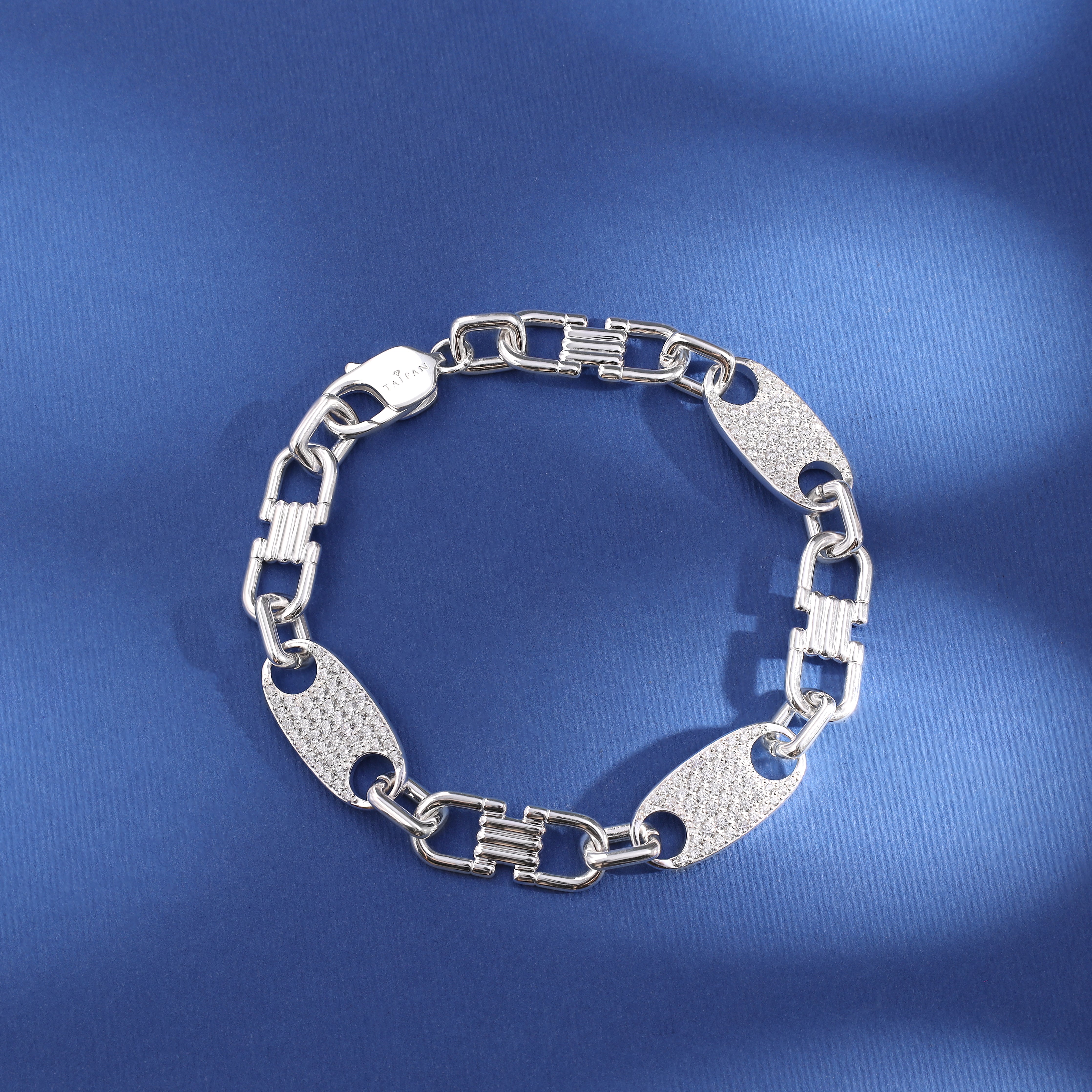 Iced Out Plattenkette Armband Steigbügelkette 13mm breit 22cm lang aus 925 Sterling Silber (B368) - Taipan Schmuck